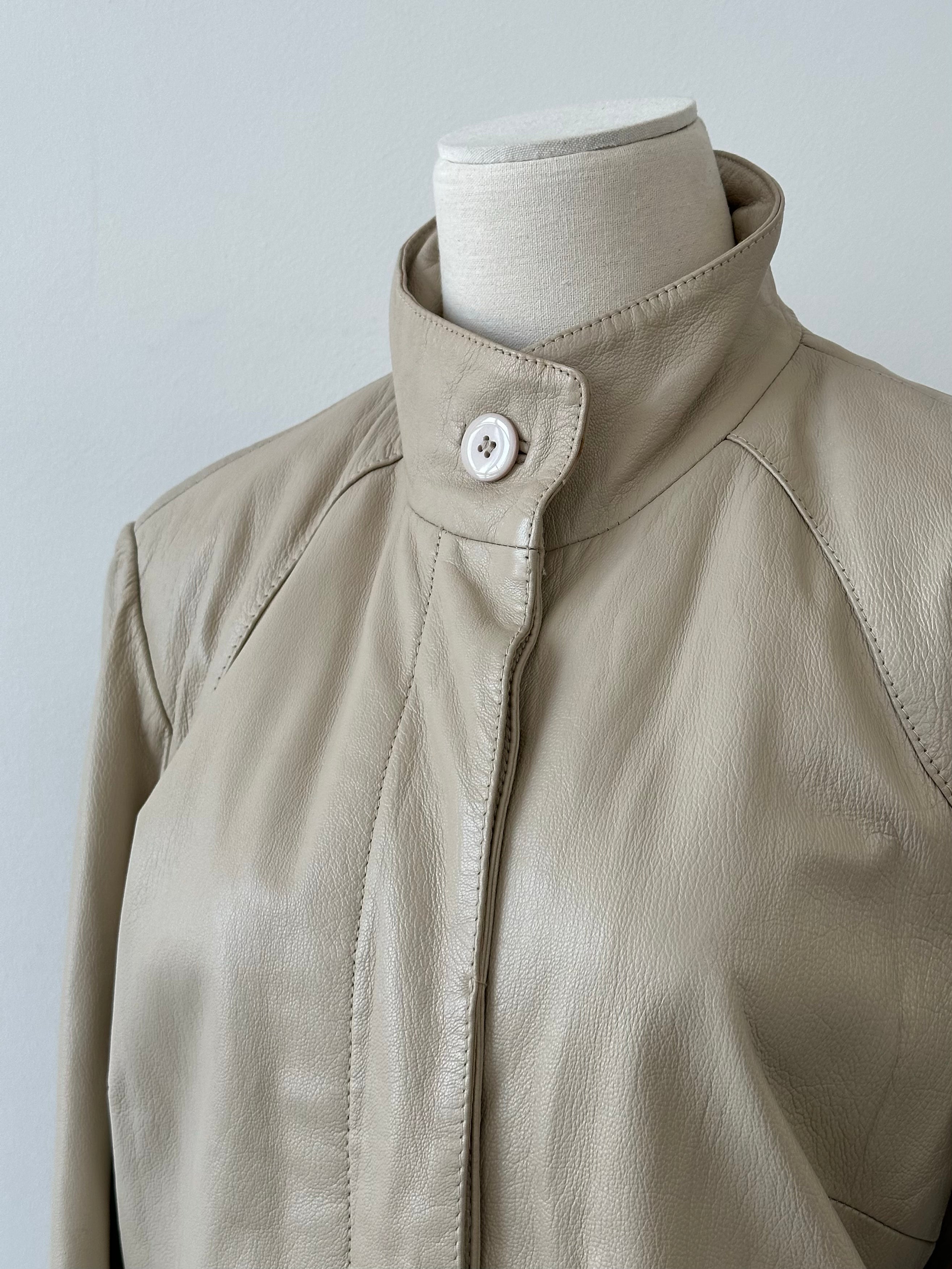 Vintage 2000s High Neck Leather Trench Coat - S