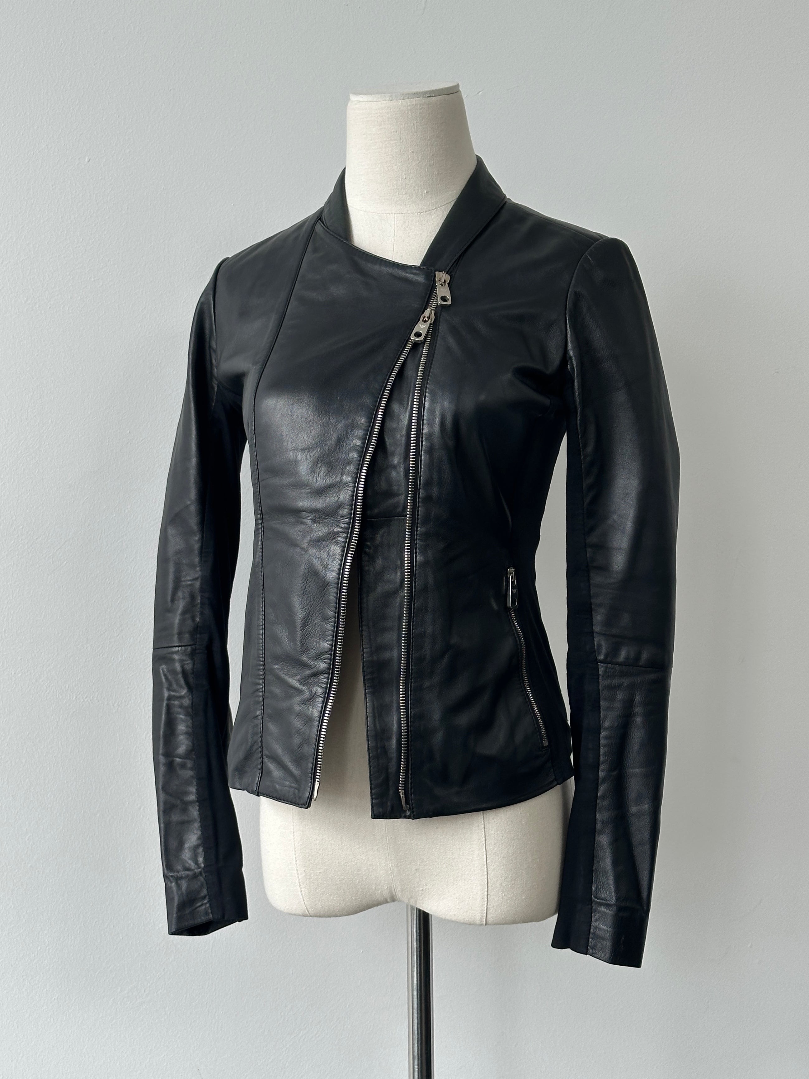 Emporio Armani Double Zip Fitted Lamb Leather Jacket - XS-S