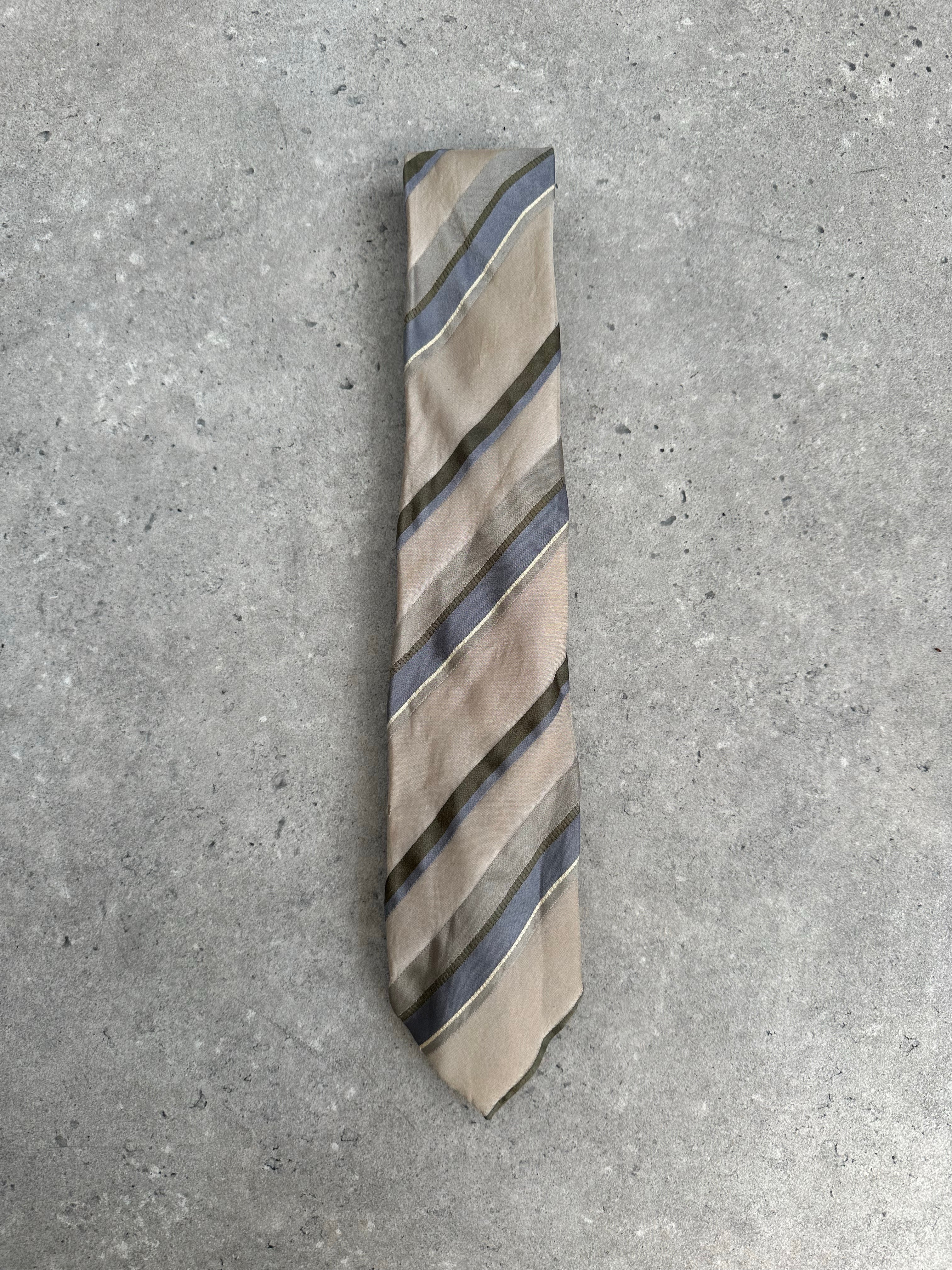 Japanese vintage 1990s pure silk striped tie showcasing classic design and vibrant colors, perfect for sophisticated formal wear.