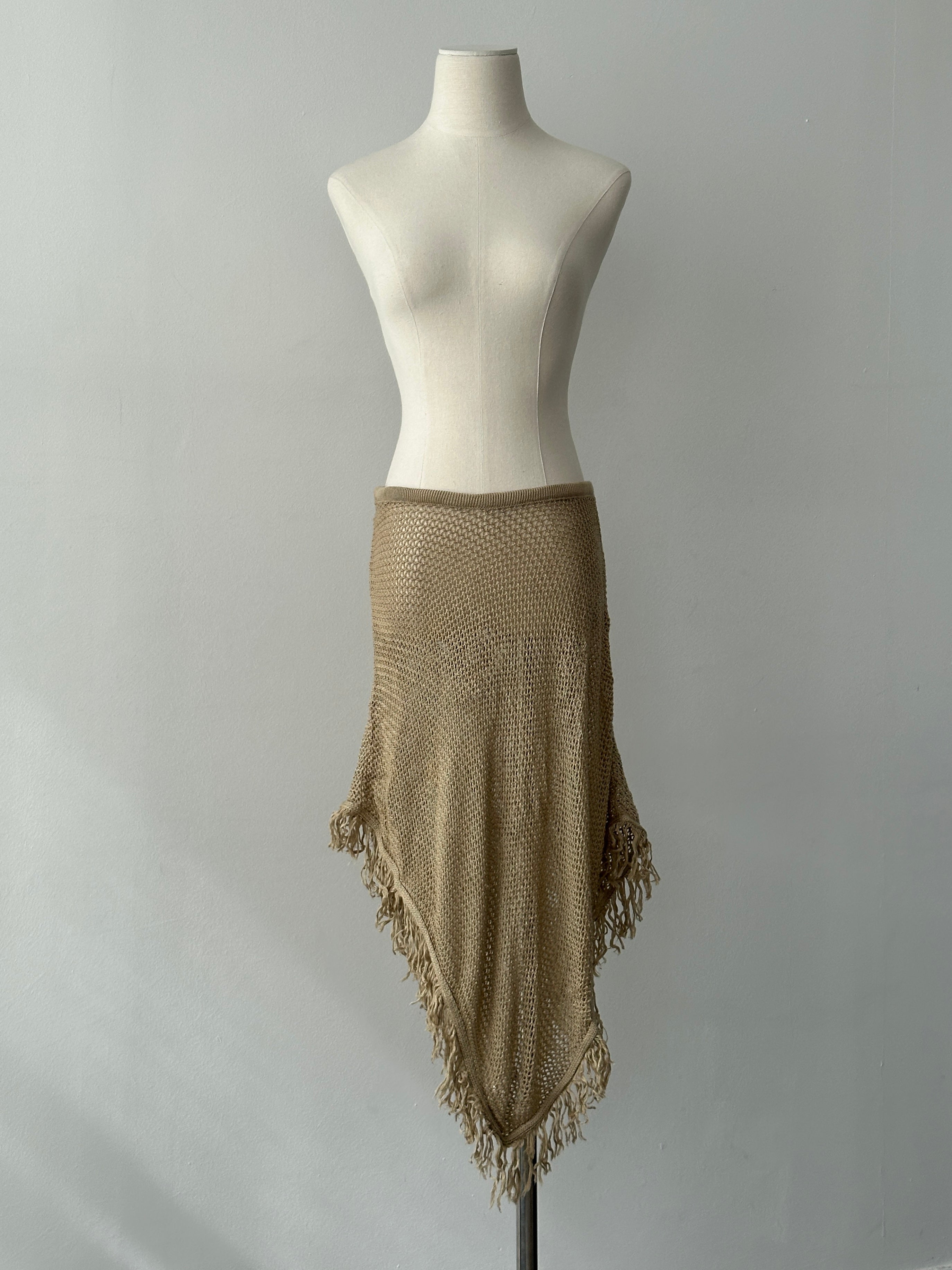 USA Vintage 1990s Open Knit Fringed Midi Skirt - W26
