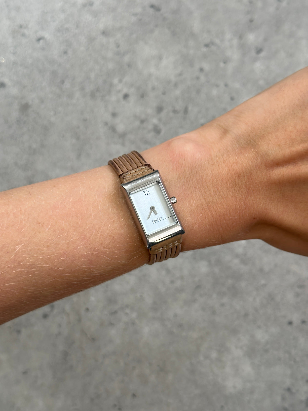 DKNY 2000s Leather Rectangular Quartz Watch