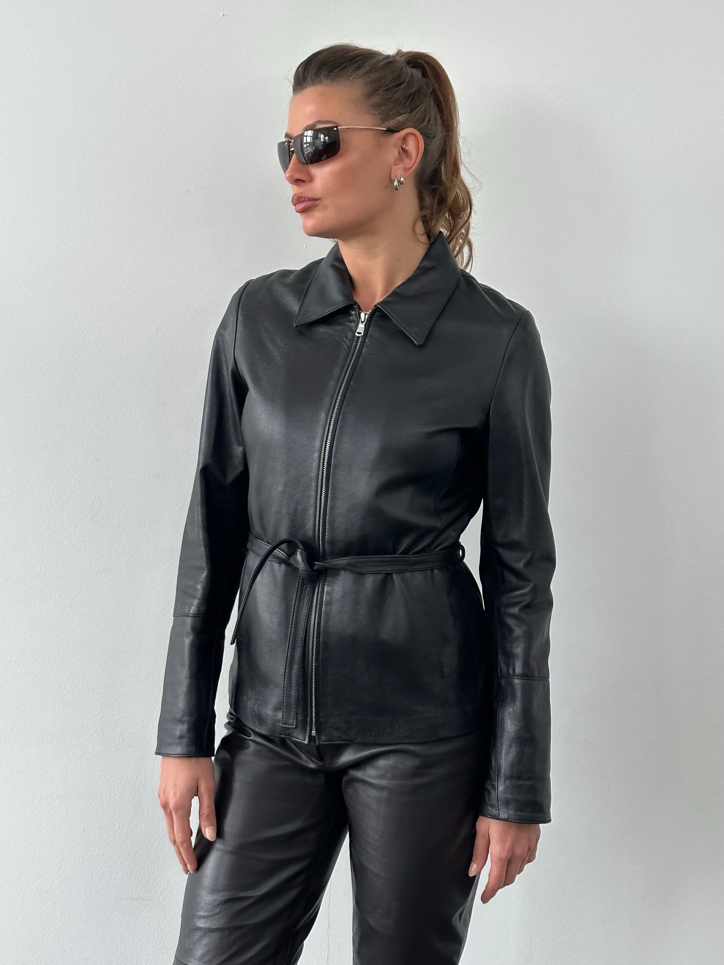 Vintage 1990s Belted Leather Jacket - S
