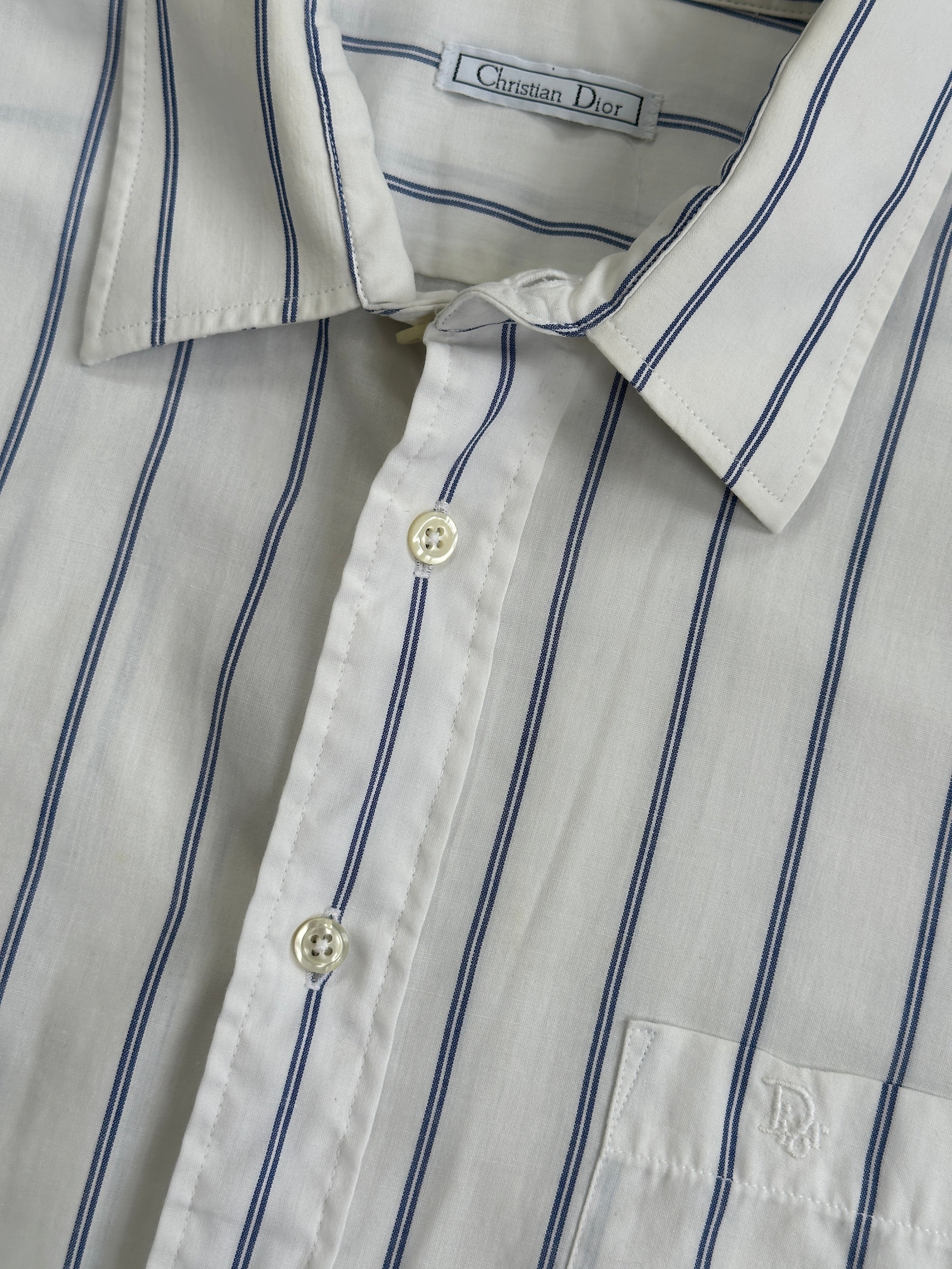 Christian Dior 1990s Cotton Short Sleeve Striped Shirt - L