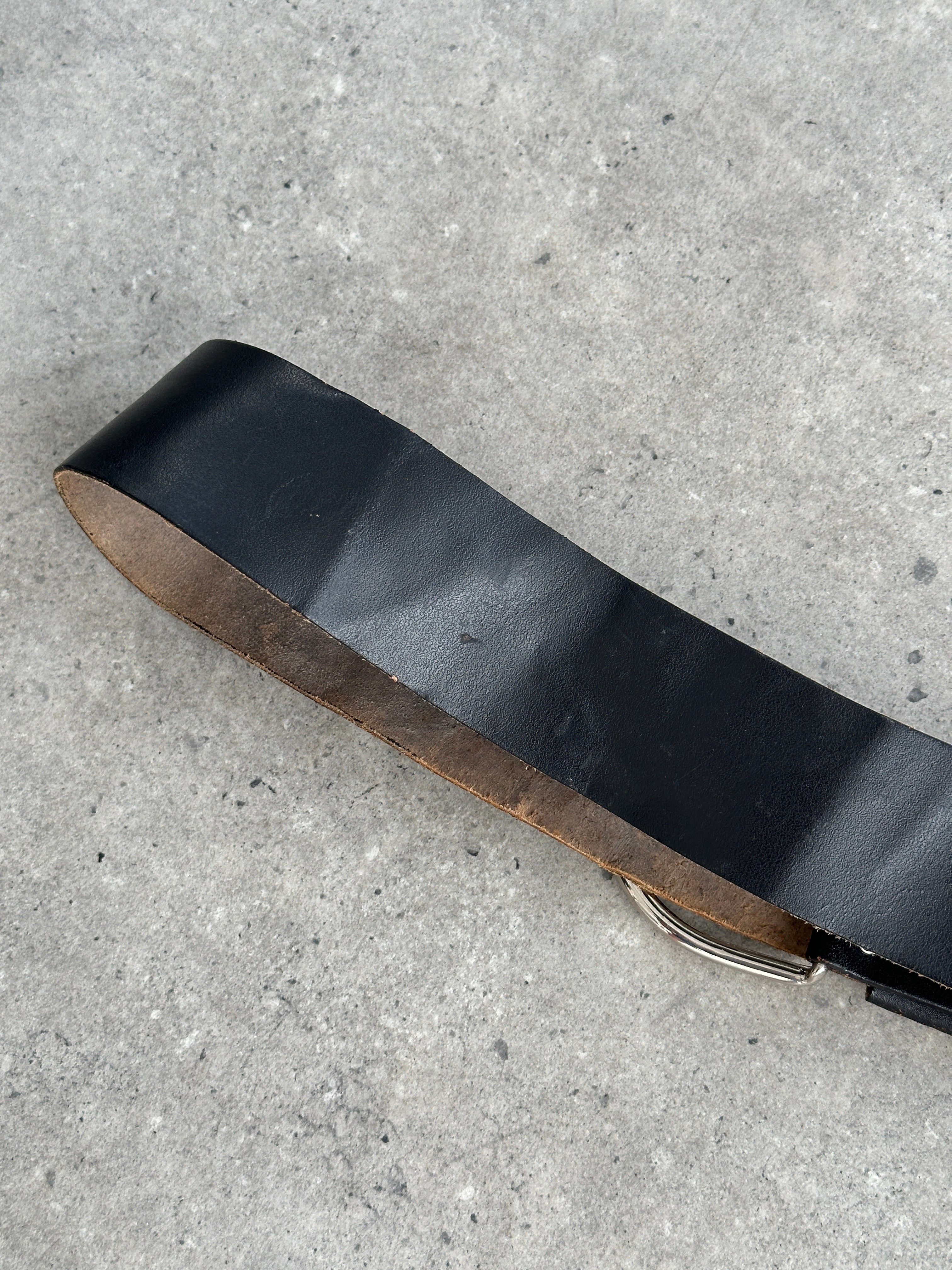 French Vintage 1990s Leather Chunky Belt - W23-28