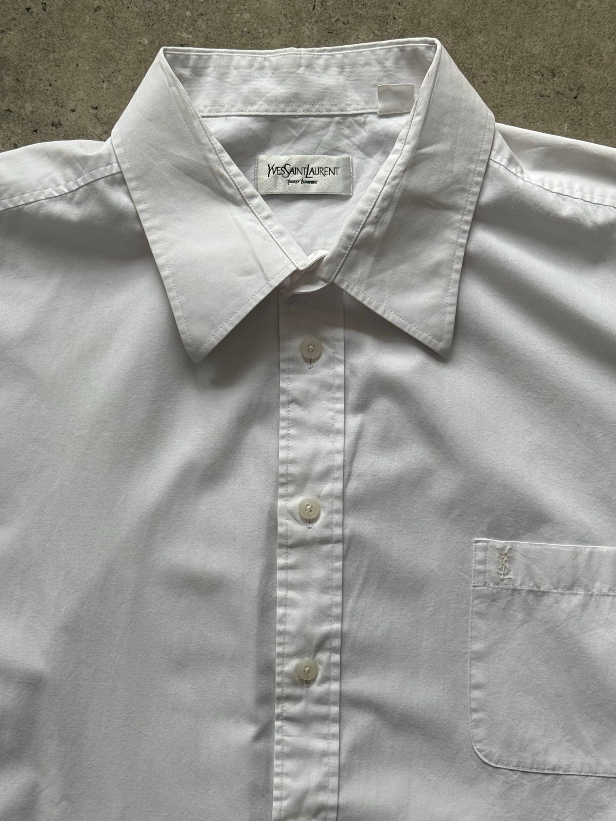 Yves Saint Laurent Pour Homme 1990s Cotton Short Sleeve Logo Shirt - XXL