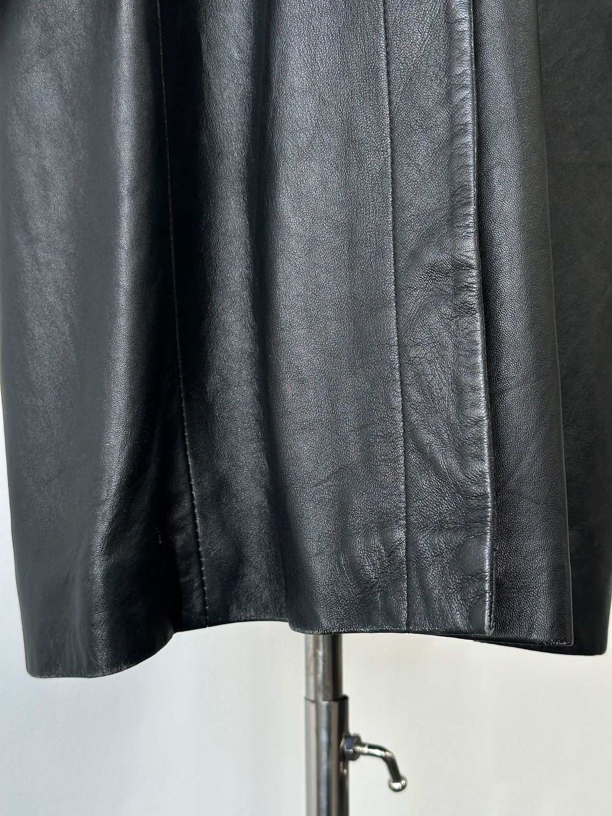Vintage 1990s High Neck Leather Trench Coat - M