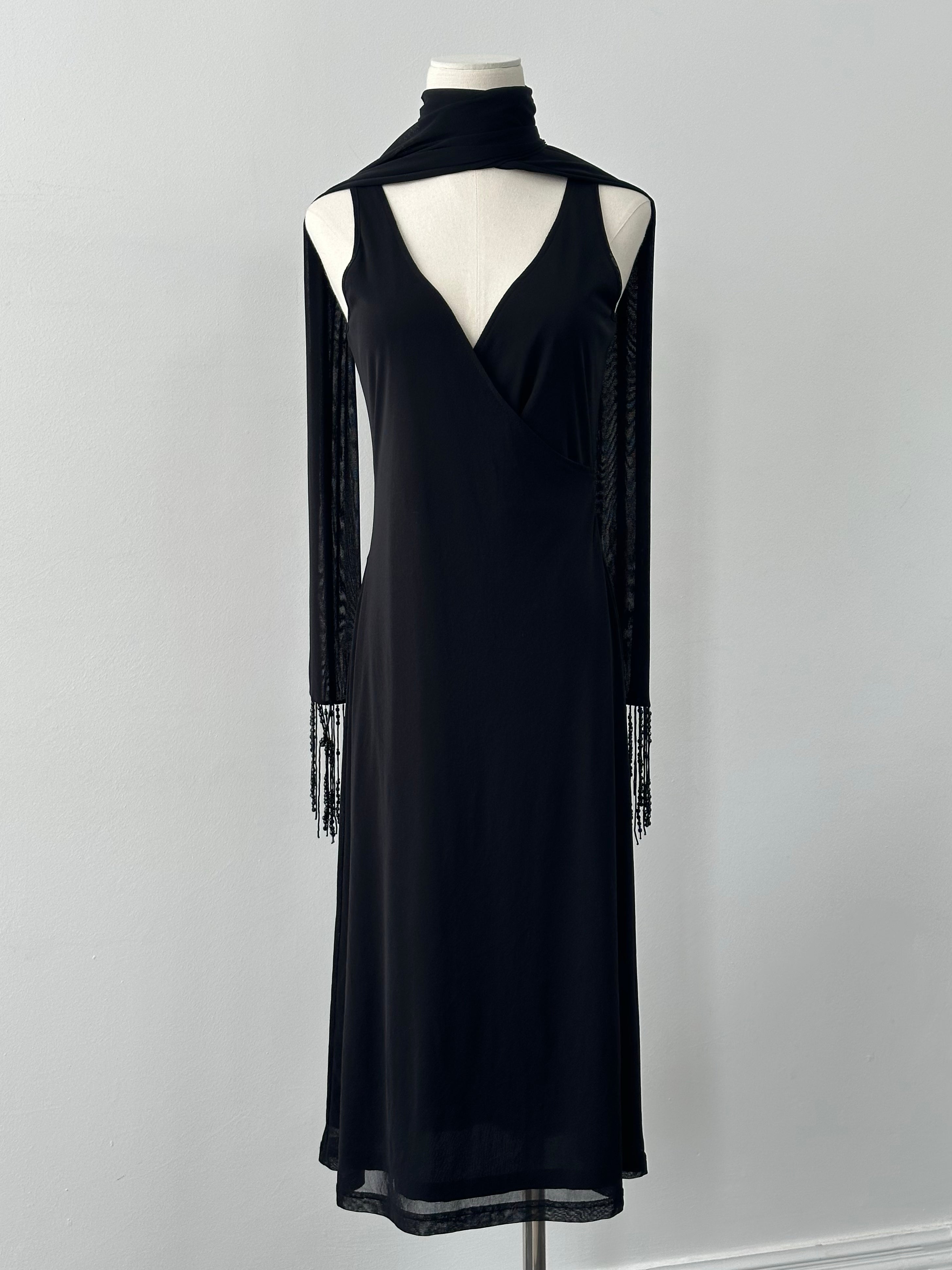 Vintage 1990s Beaded Scarf Wrap Midi Dress - M
