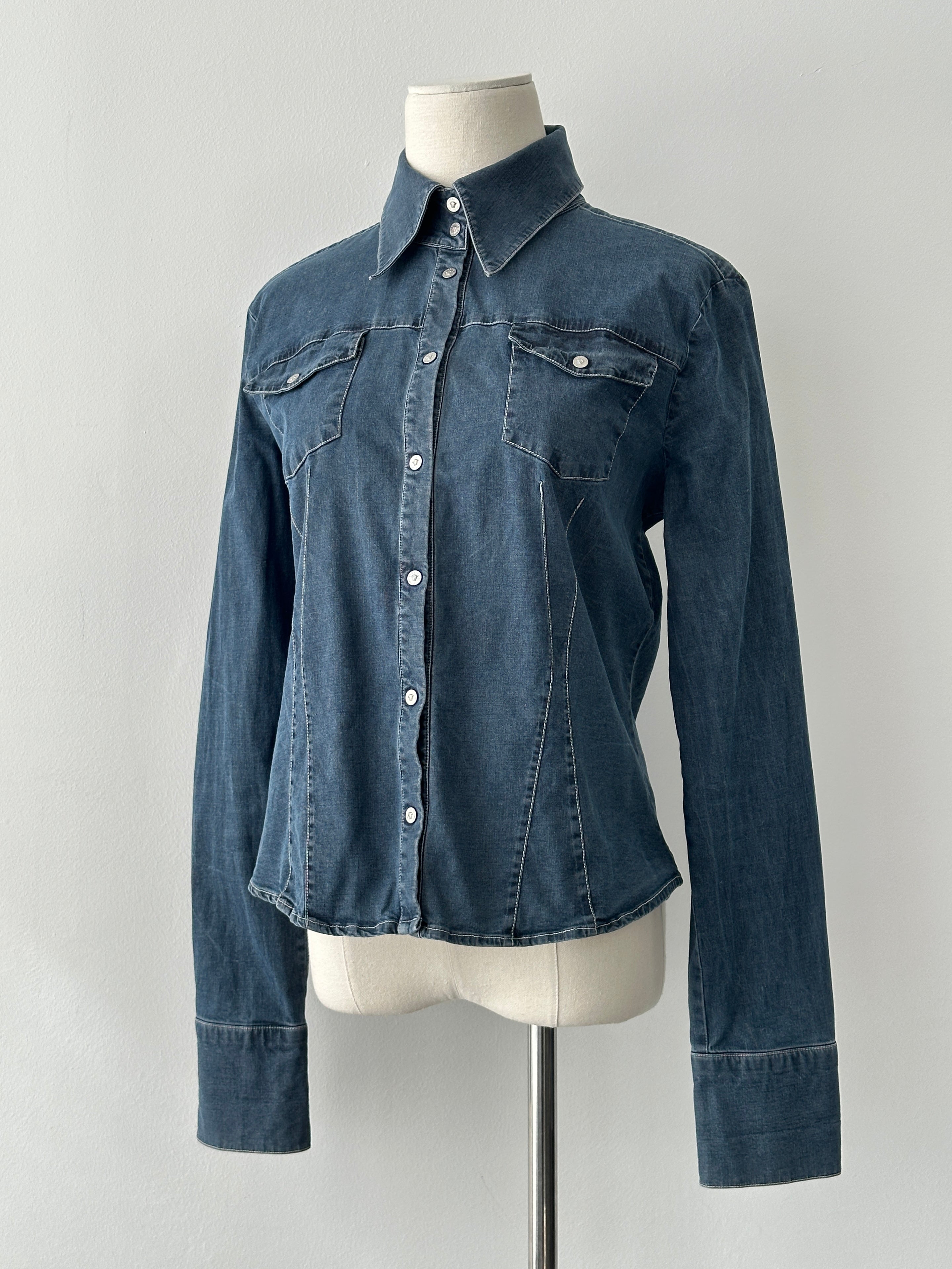 Versace Jeans Couture 2000s Bespoke Button Denim Shirt - M