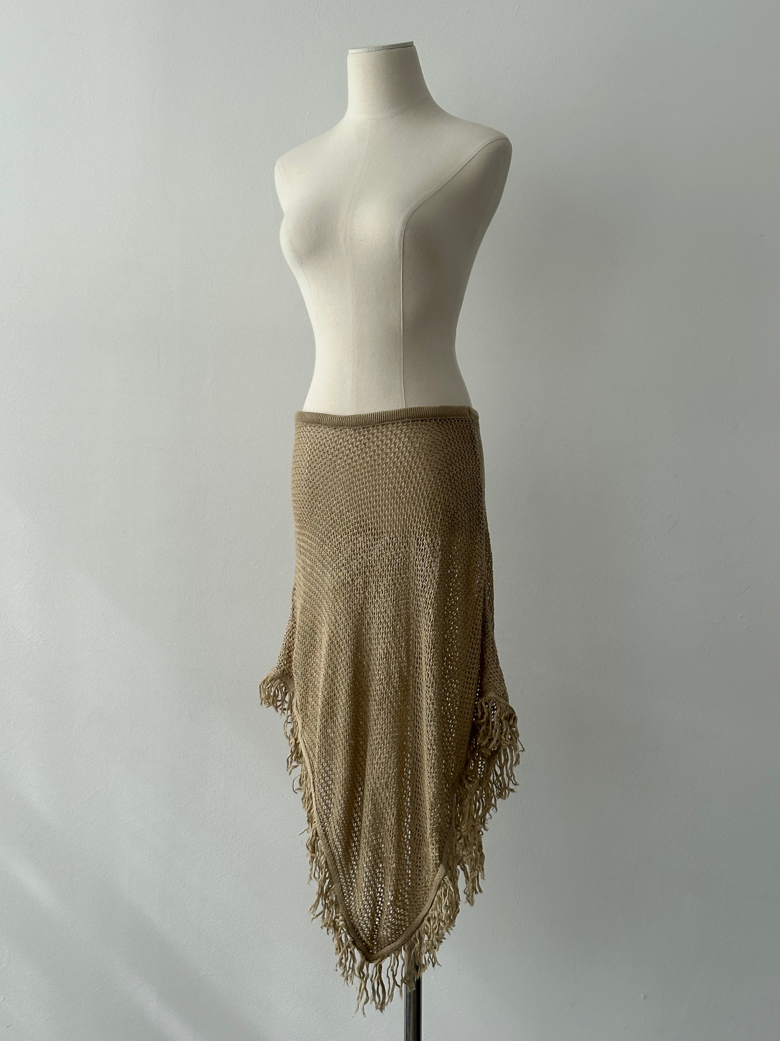 USA Vintage 1990s Open Knit Fringed Midi Skirt - W26
