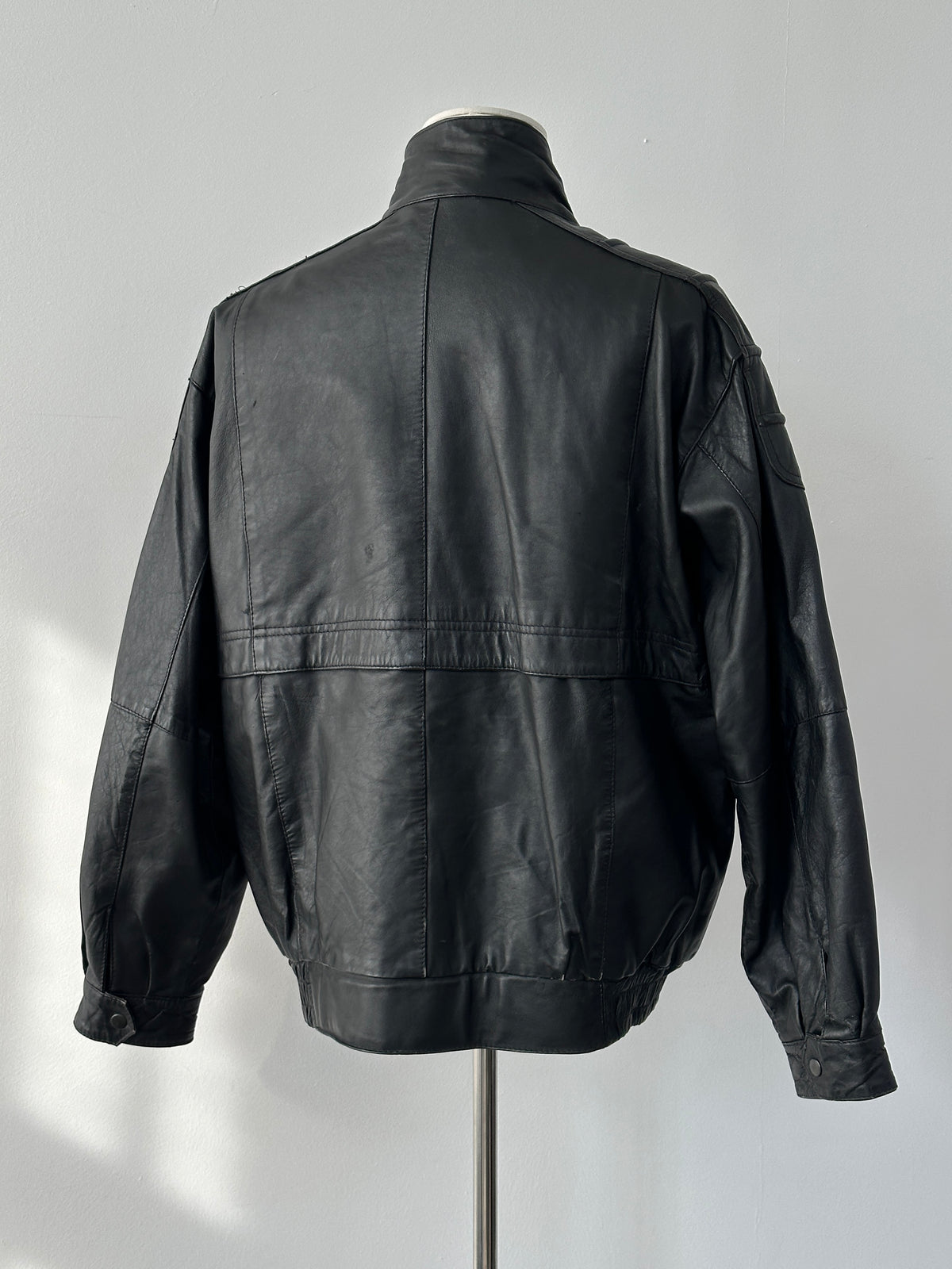 Vintage 1990s High Neck Leather Jacket - XL