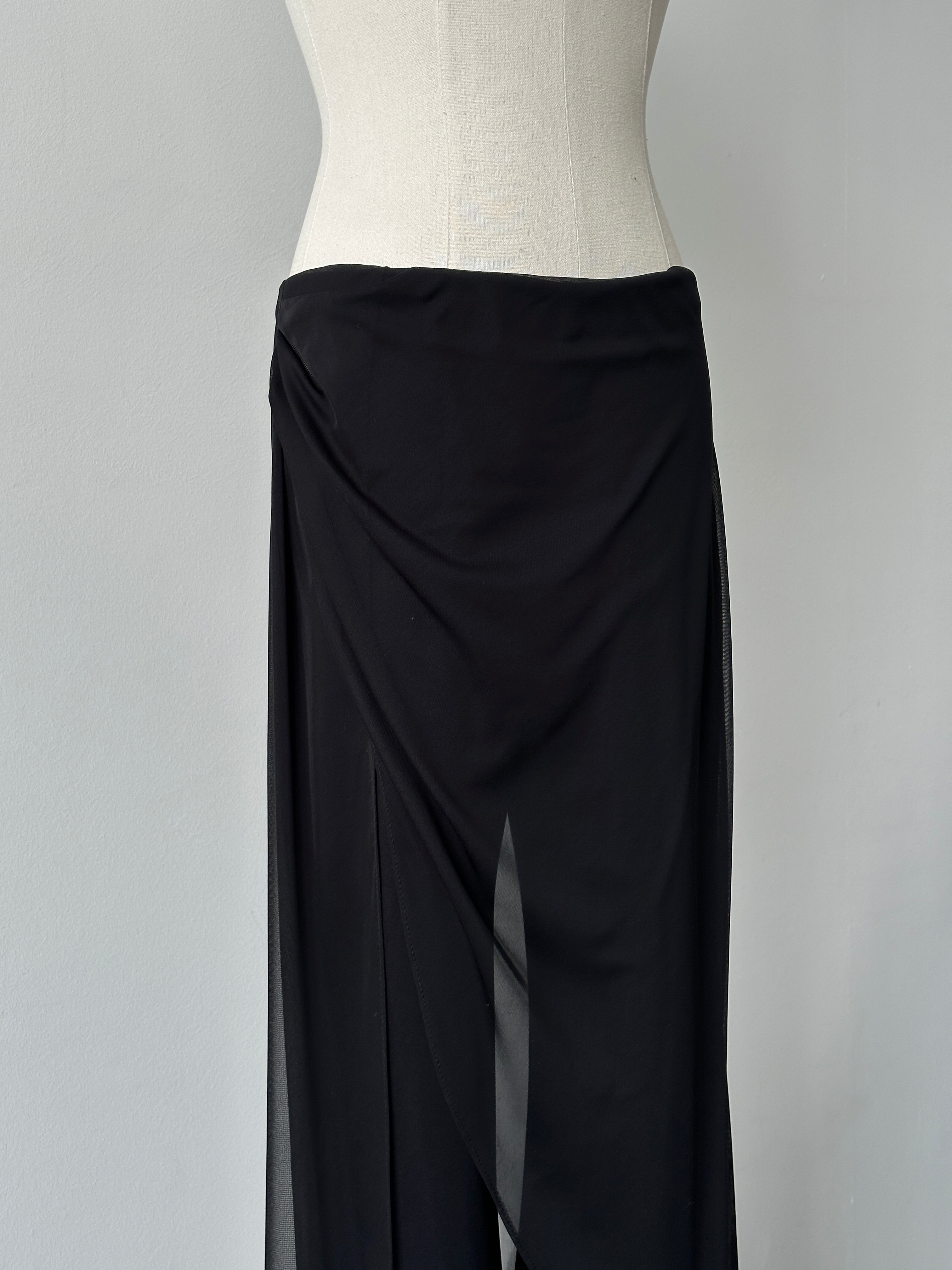 French Vintage 1990s Sheer Overlay Wide Leg Trousers - W26