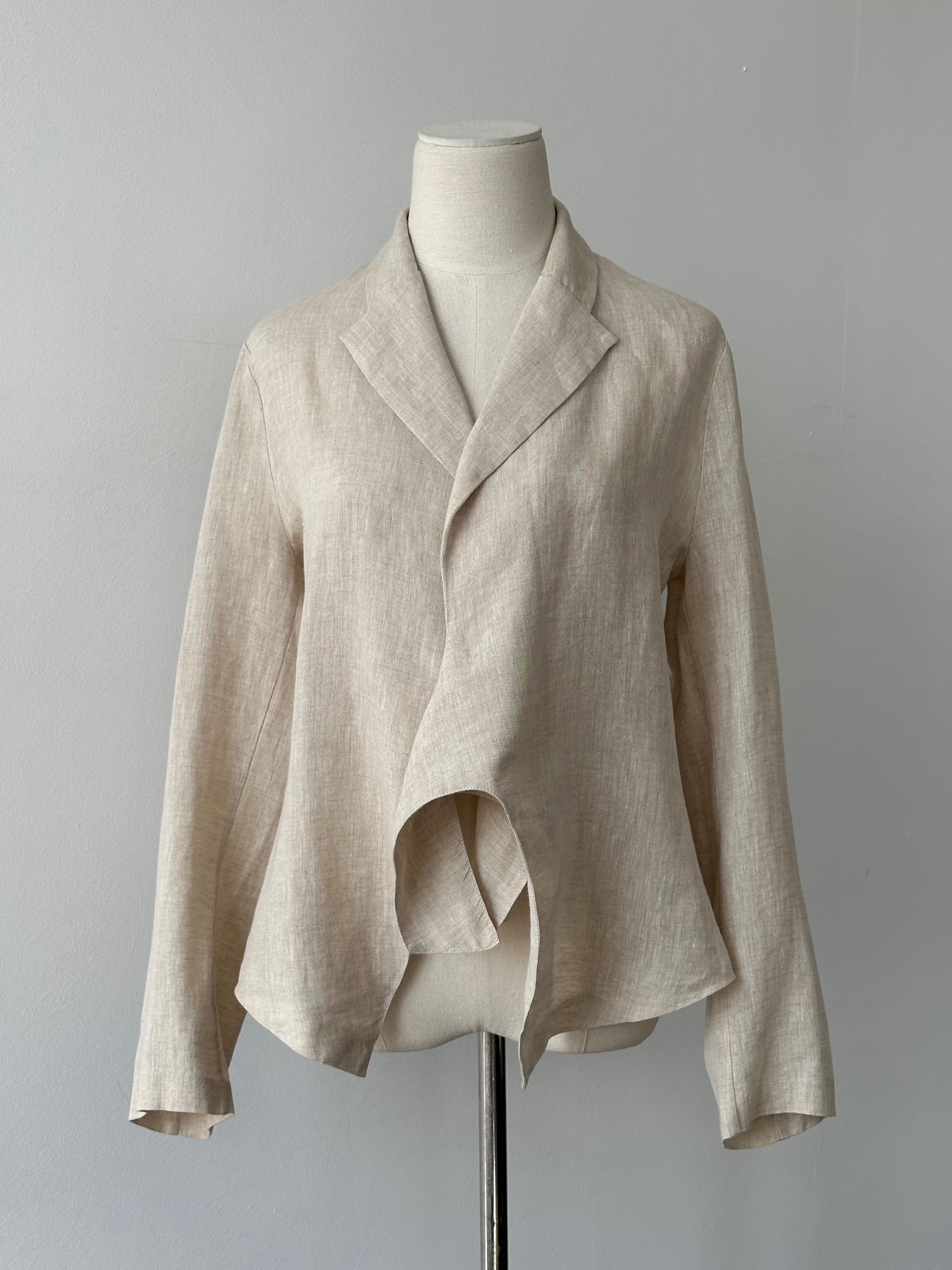 Italian Vintage 1990s Pure Linen Tie Front Jacket - M