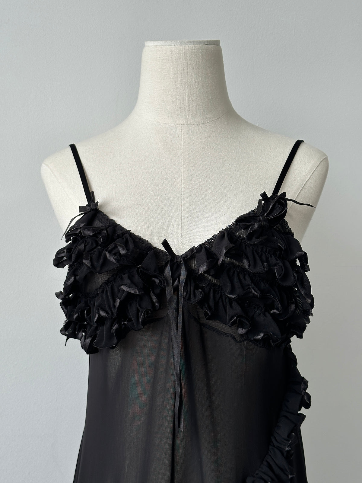 Vintage 2000s Sheer Ruffle Sleeveless Mini Dress - M