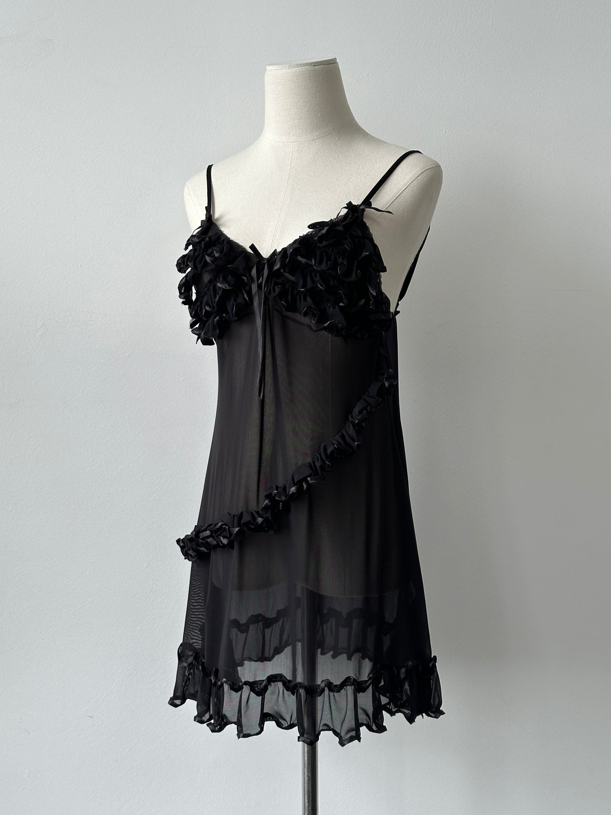 Vintage 2000s Sheer Ruffle Sleeveless Mini Dress - M