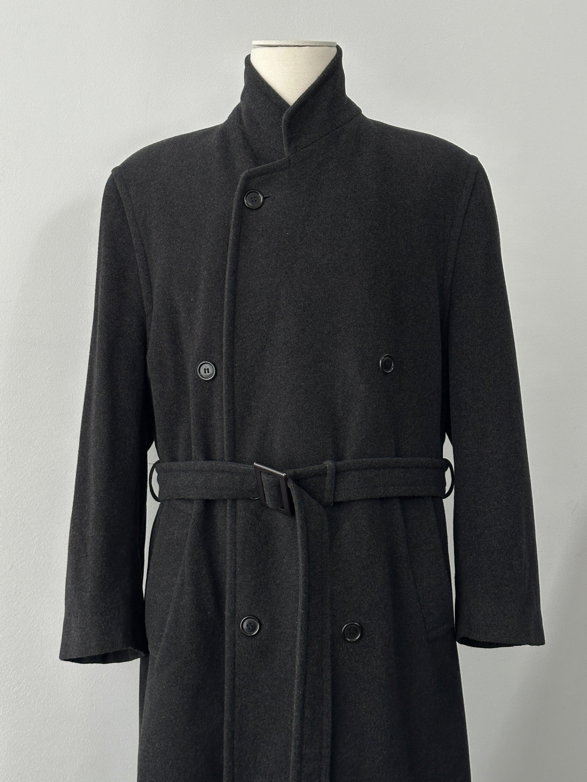 Vintage 1990s Wool Cashmere High Neck Belted Coat - L