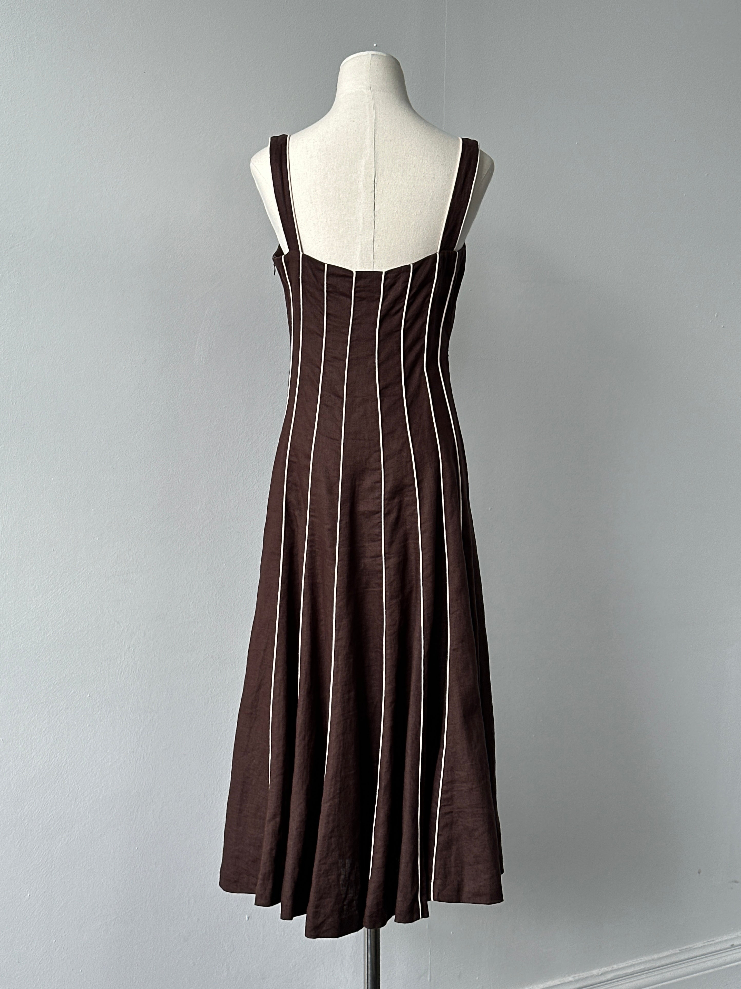 Vintage 1990s Pure Linen Striped Dress - M