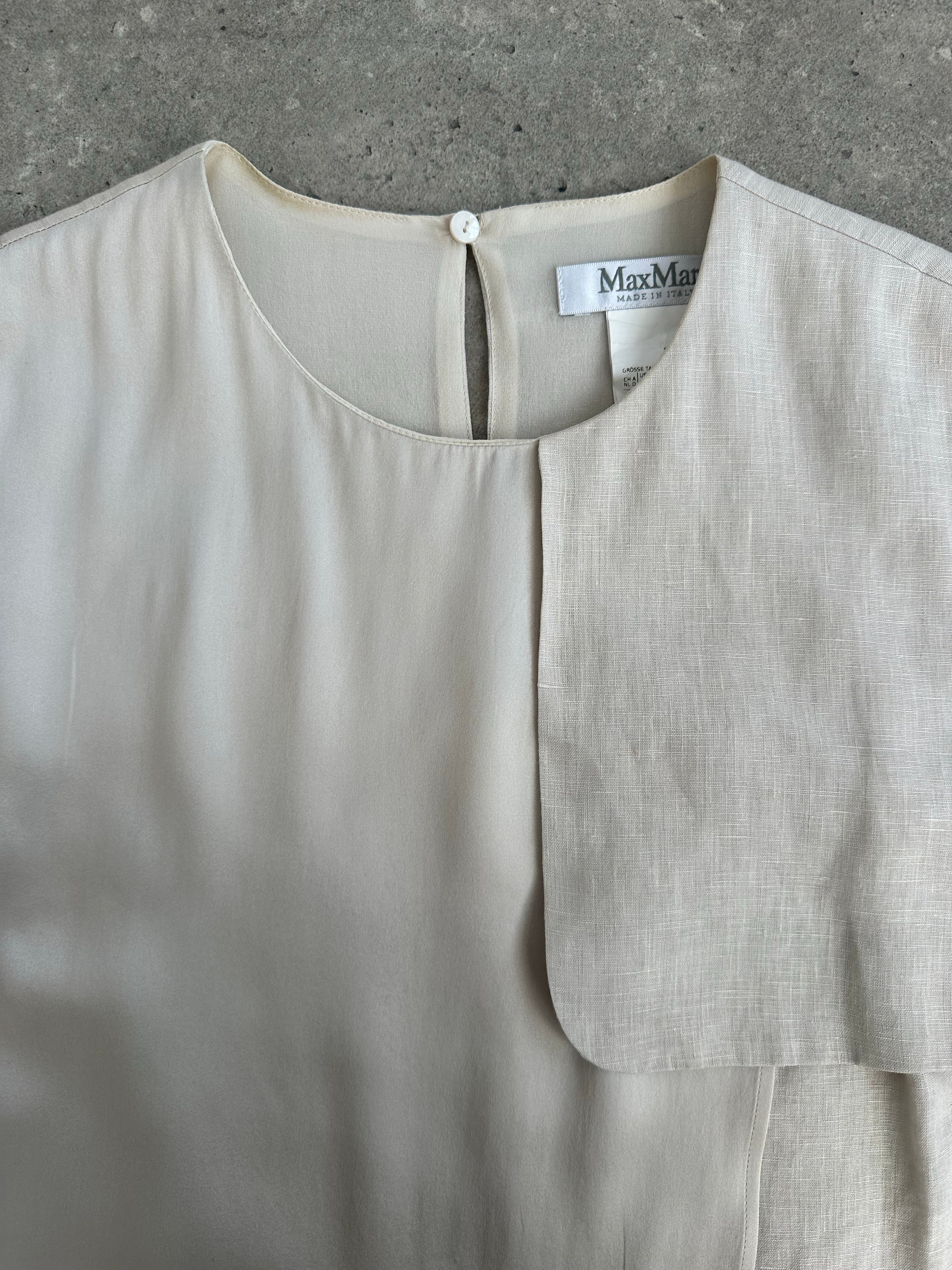 Max Mara 1990s Silk Linen Asymmetric Sleeveless Top - M