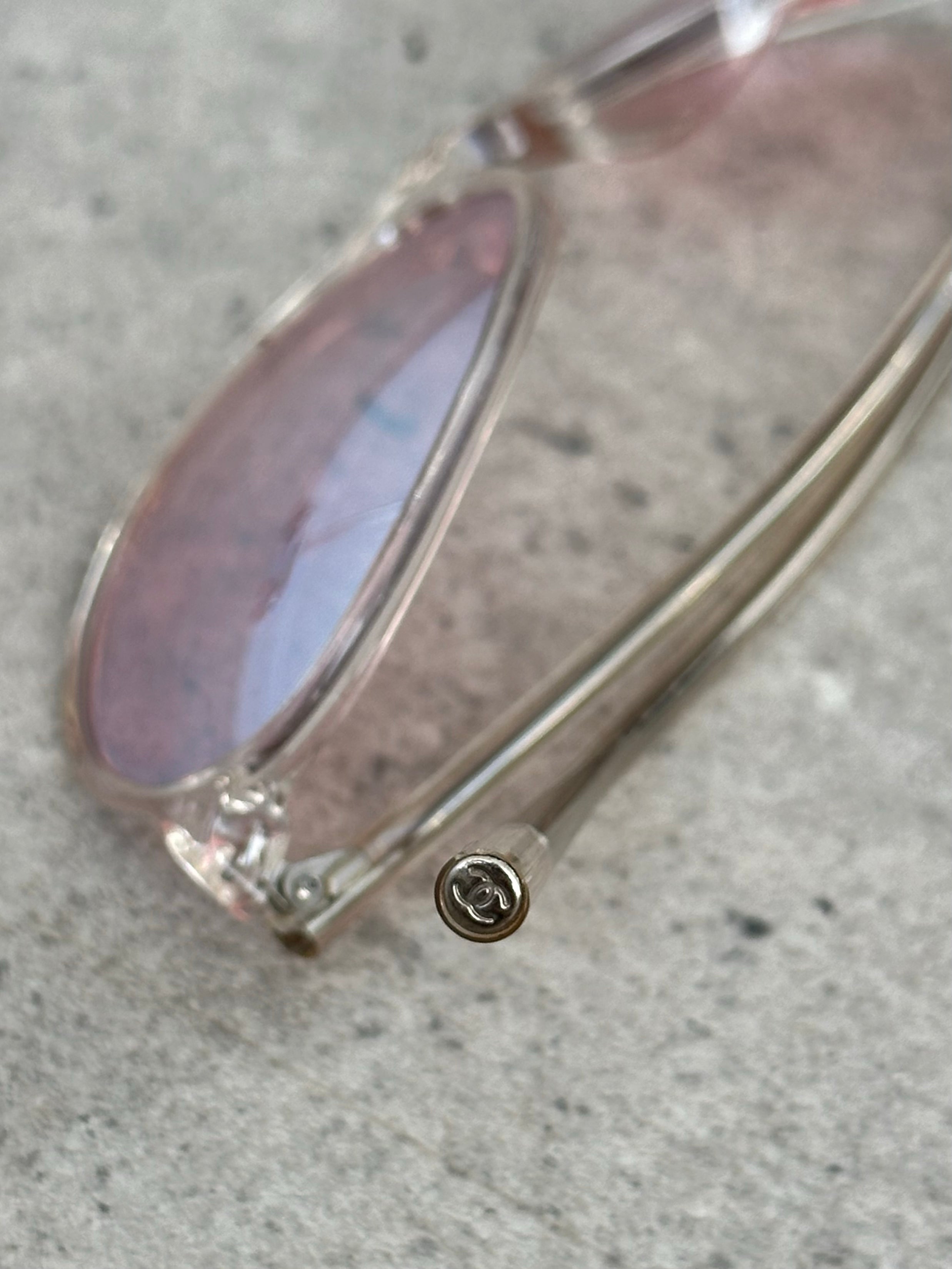 Chanel 2000s Rhinestone CC Oval Sunglasses