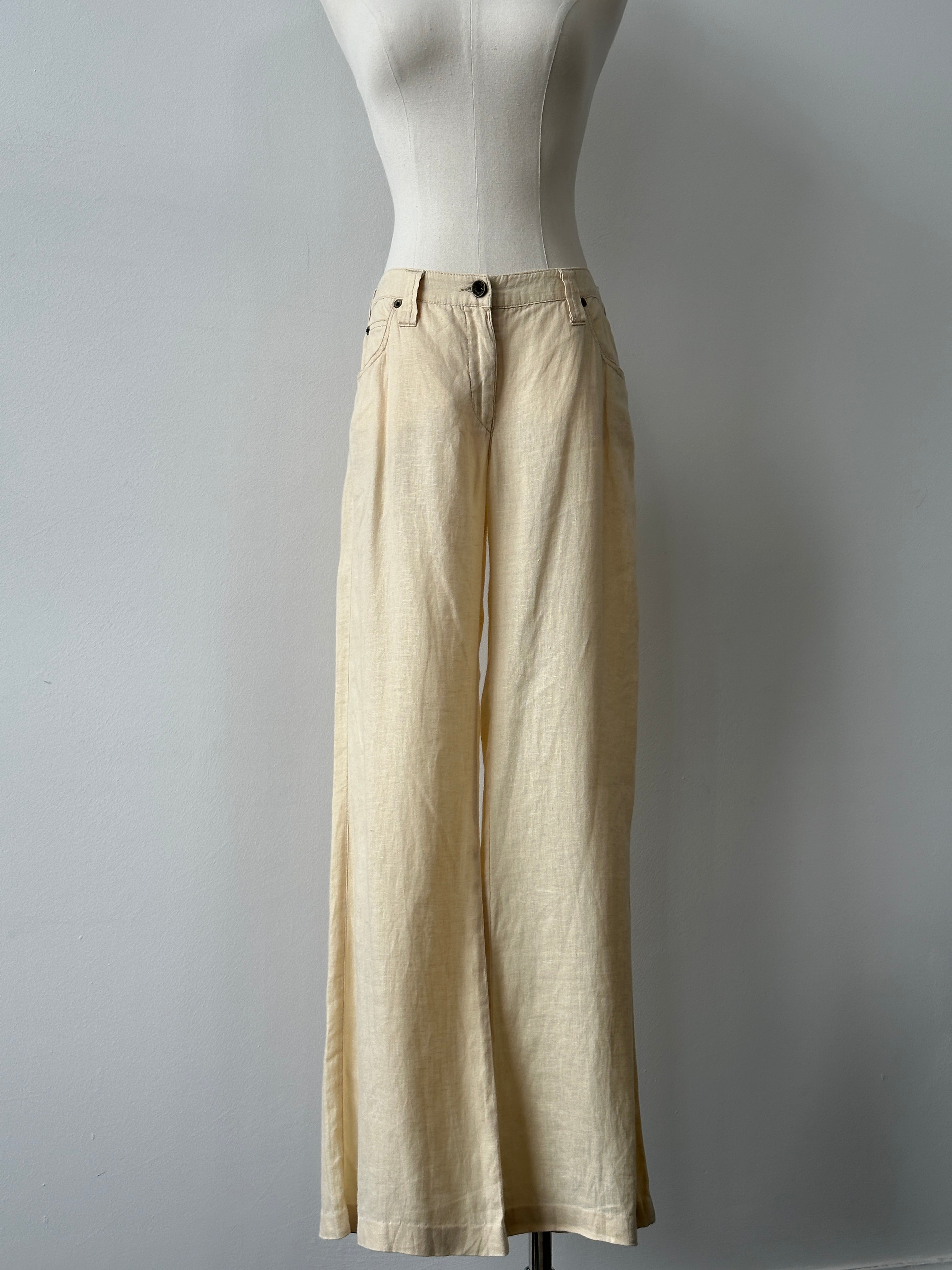 90s ARMANI JEANS　Linen Summer Knit Armani Jeans 1990s Pure Linen Bootcut Leg Trousers - W30 | SYLK