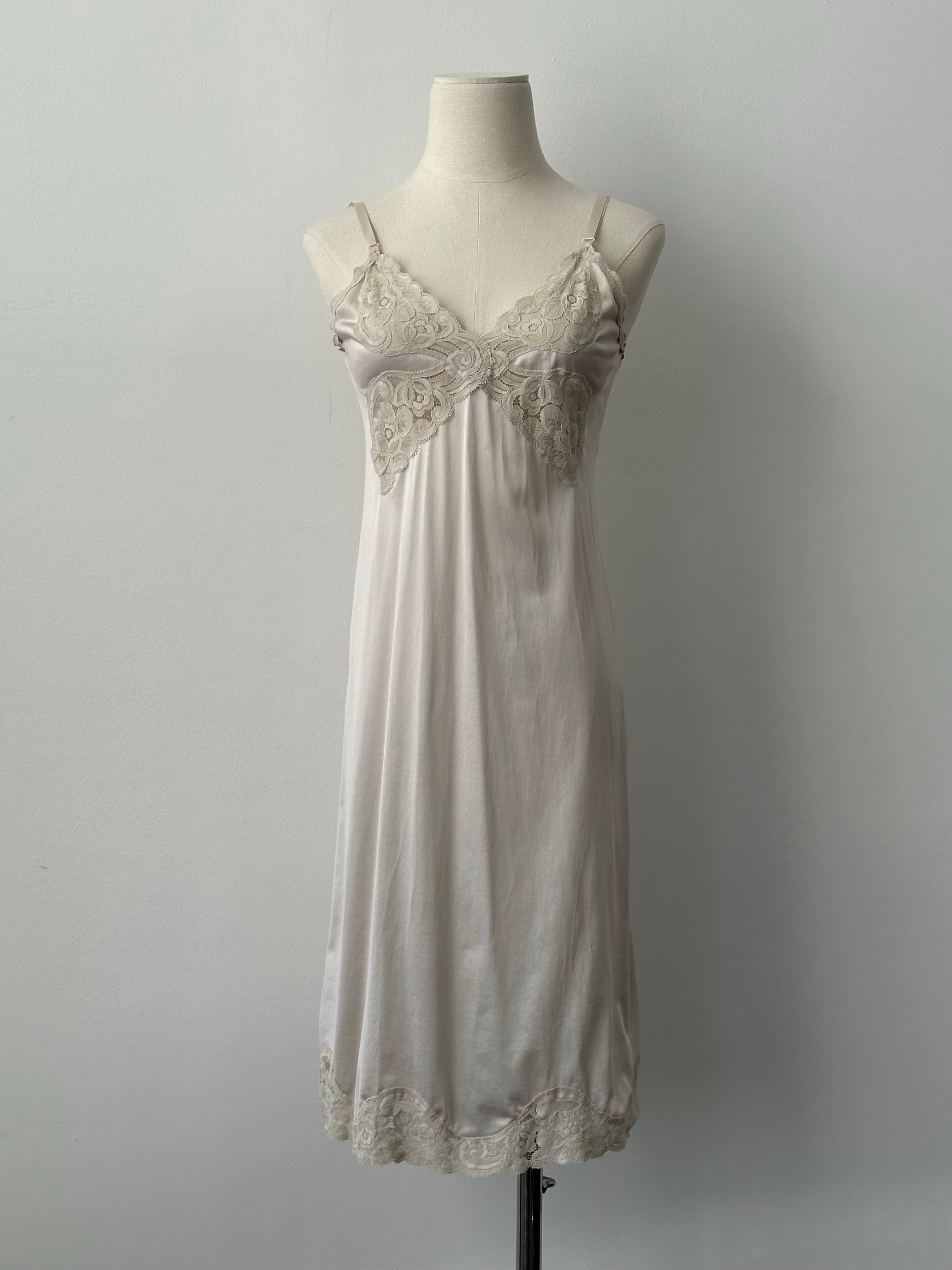 Vintage 1990s Satin Lace Midi Slip Dress - S