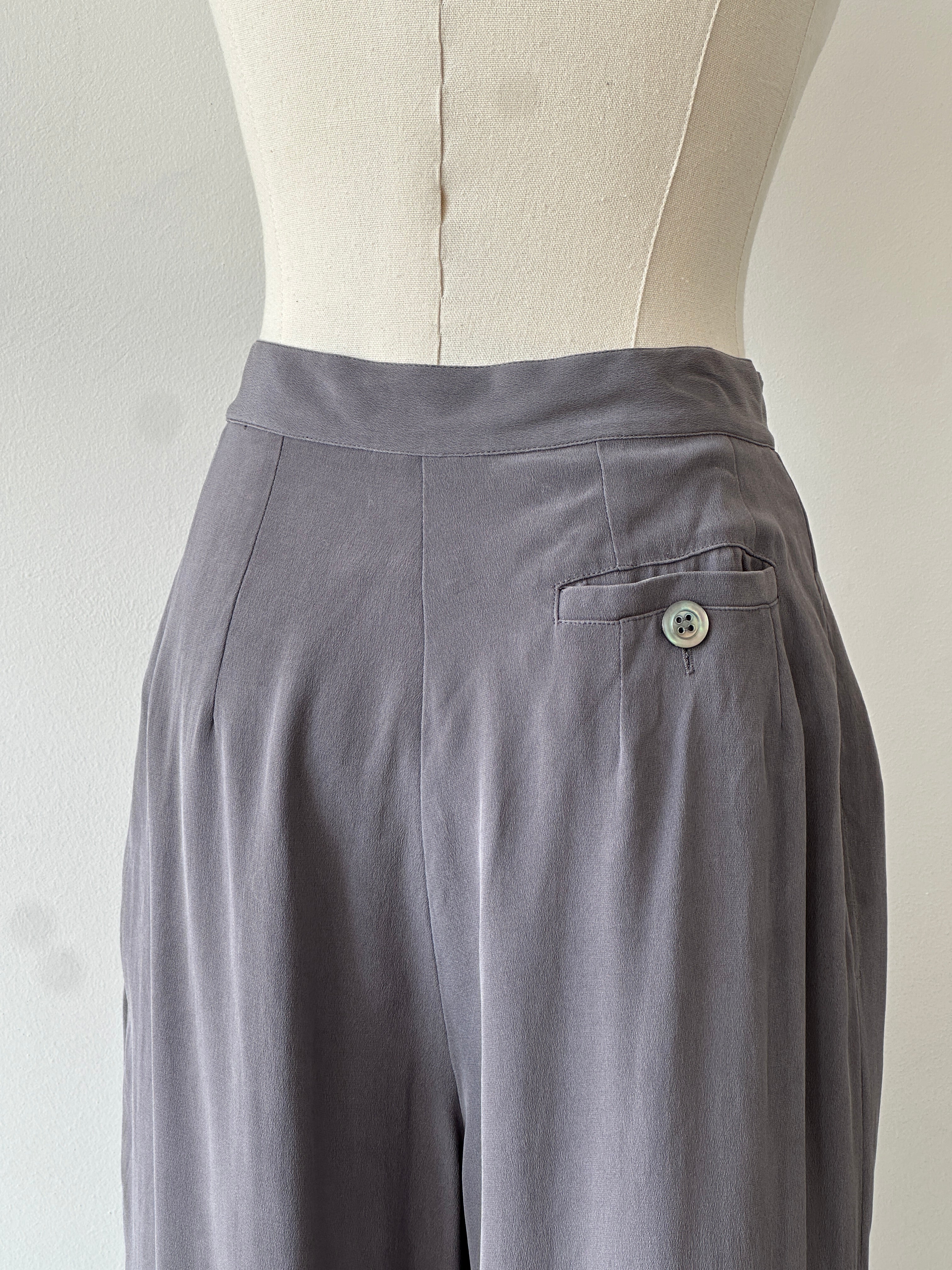 Vintage 1990s Pure Silk Tapered Leg Tailored Trousers - W25