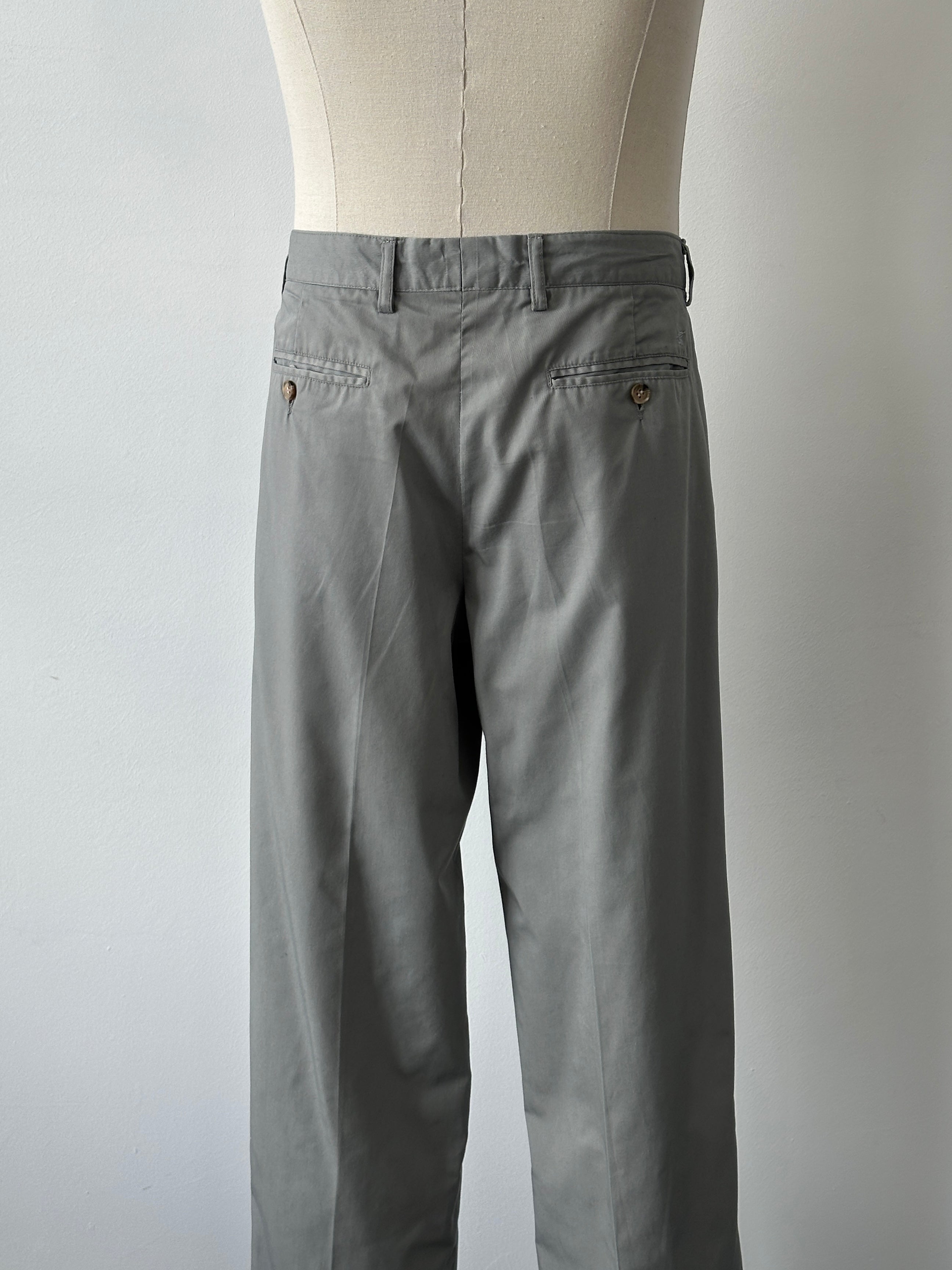 Vintage 1990s Cotton Straight Leg Pleated Trousers - W36