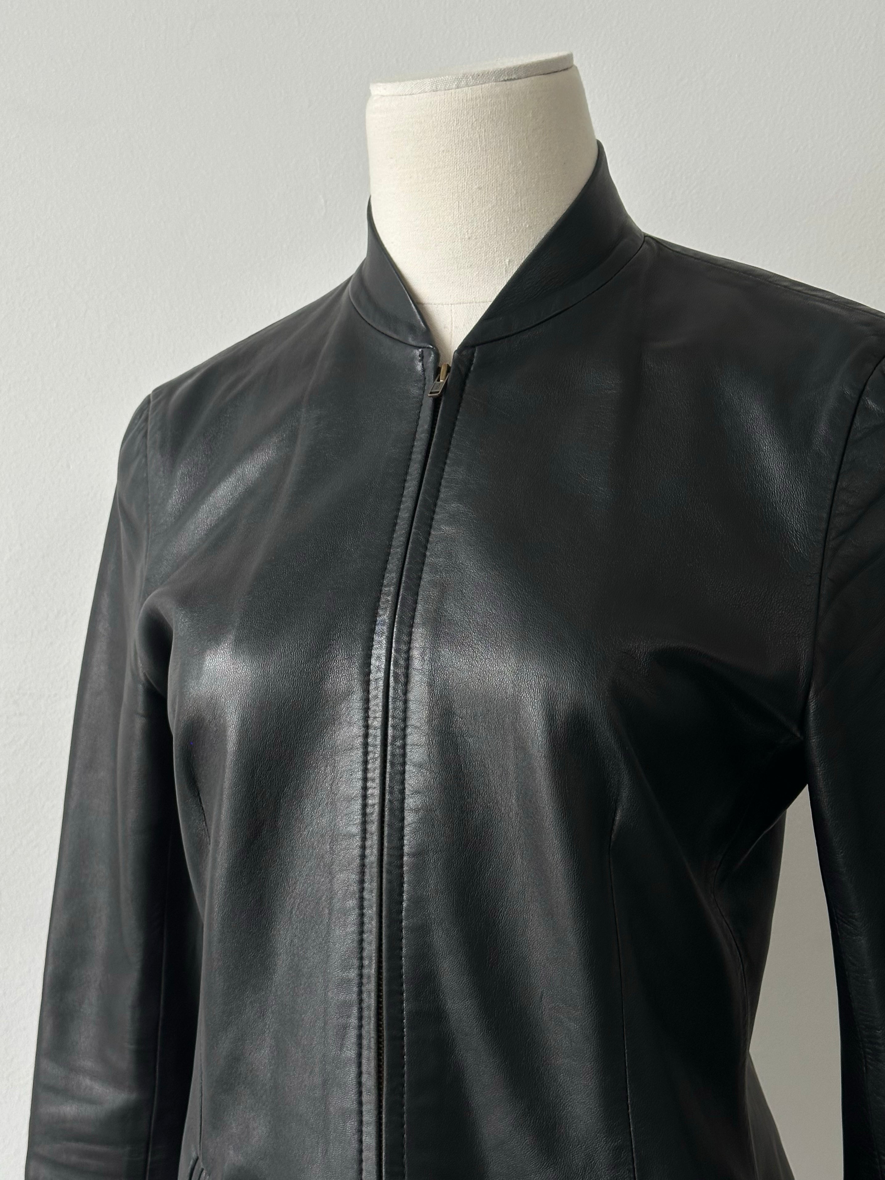 DKNY 2000s Smooth Fitted Leather Jacket - S