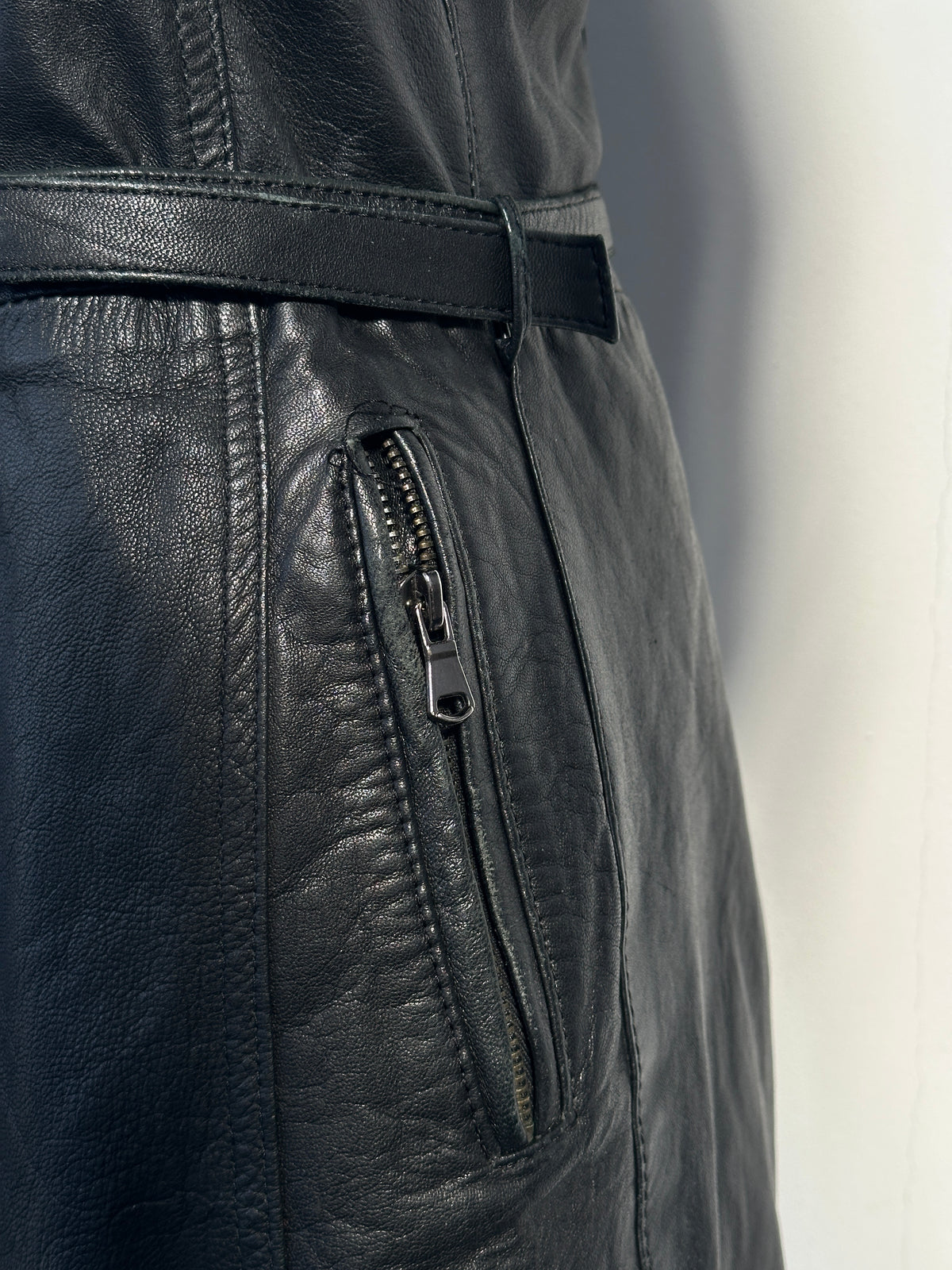 Italian Vintage 1990s Double Zip Belted Leather Jacket - XS