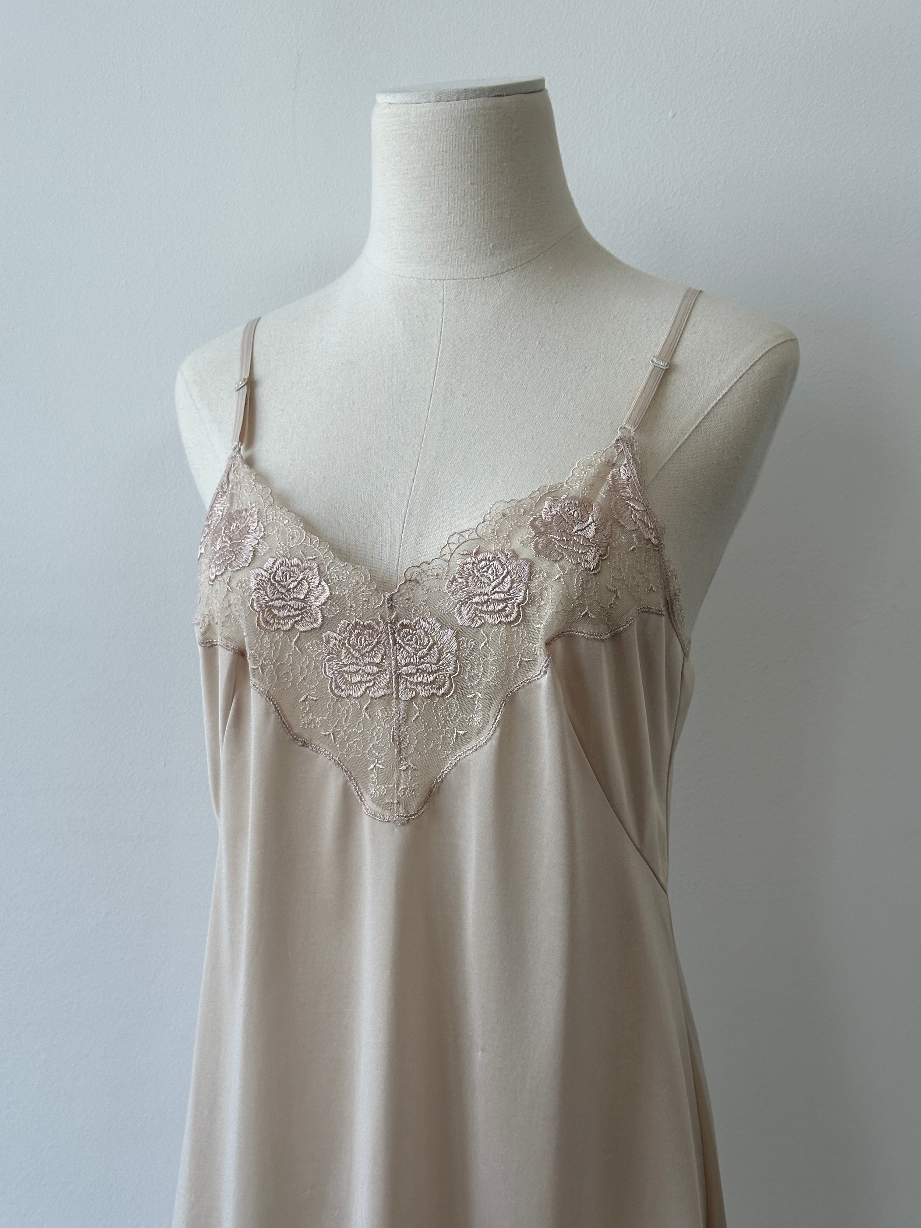 Japanense Vintage 1990s Satin Lace Midi Slip Dress - M