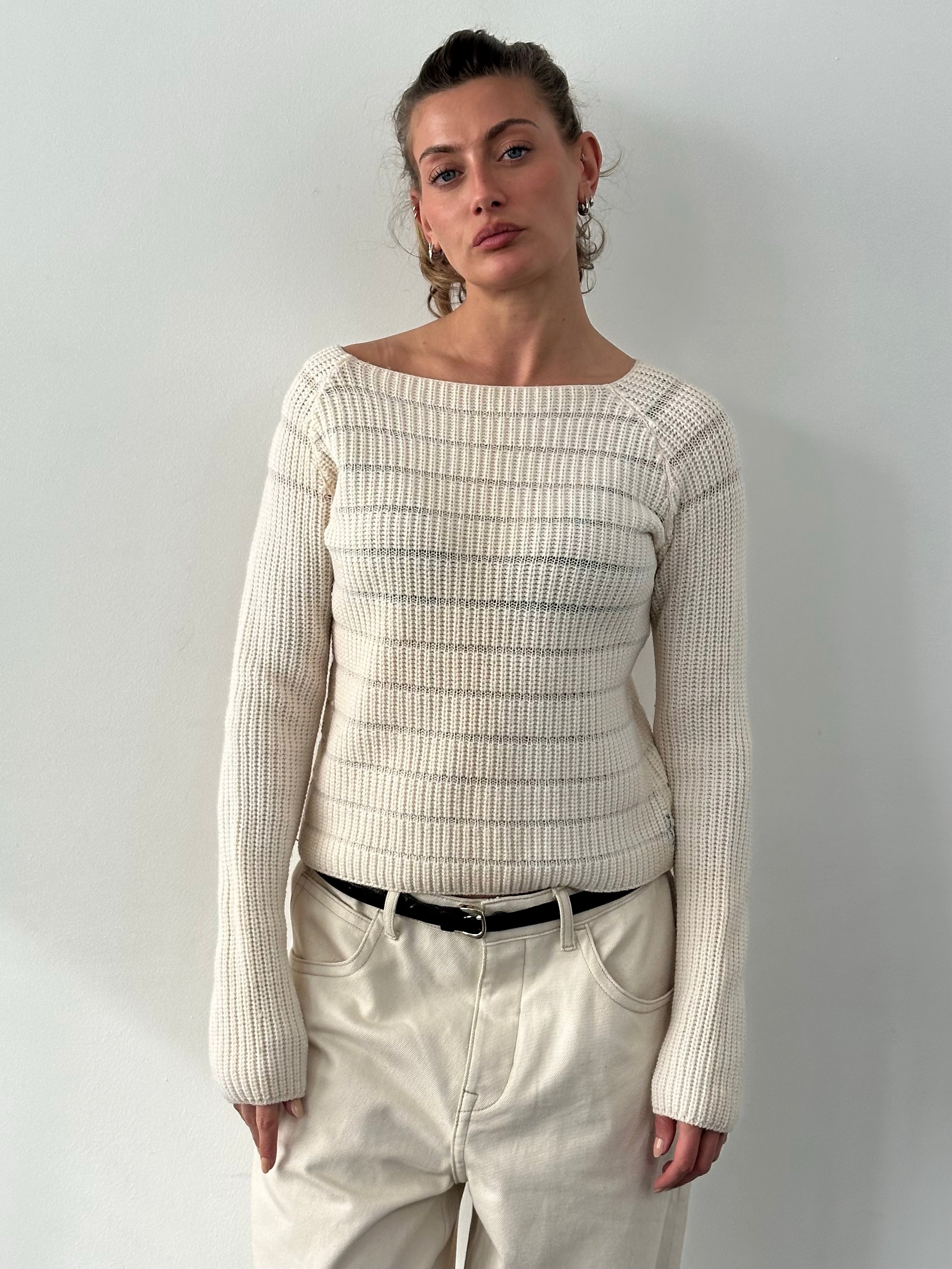 Armani Jeans 1990s Pure Wool Open Knit Jumper - M