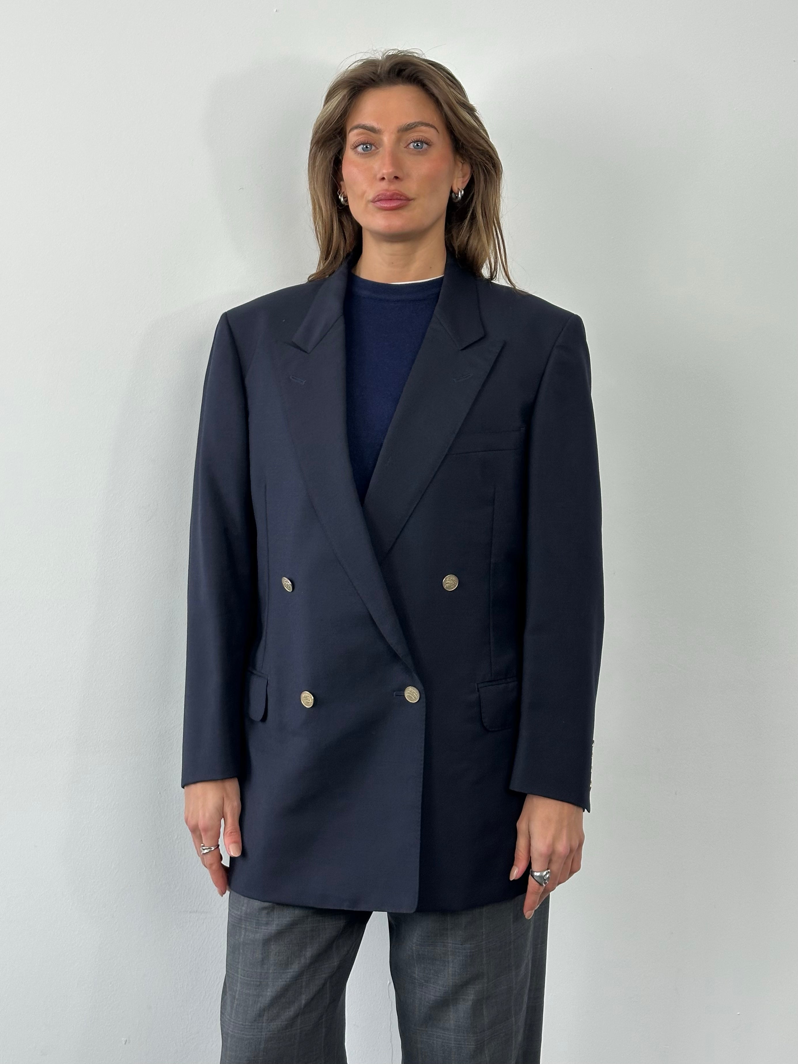 Burberry 1990s Bespoke Button Wool Mohair Double Breasted Blazer - 42S/XL