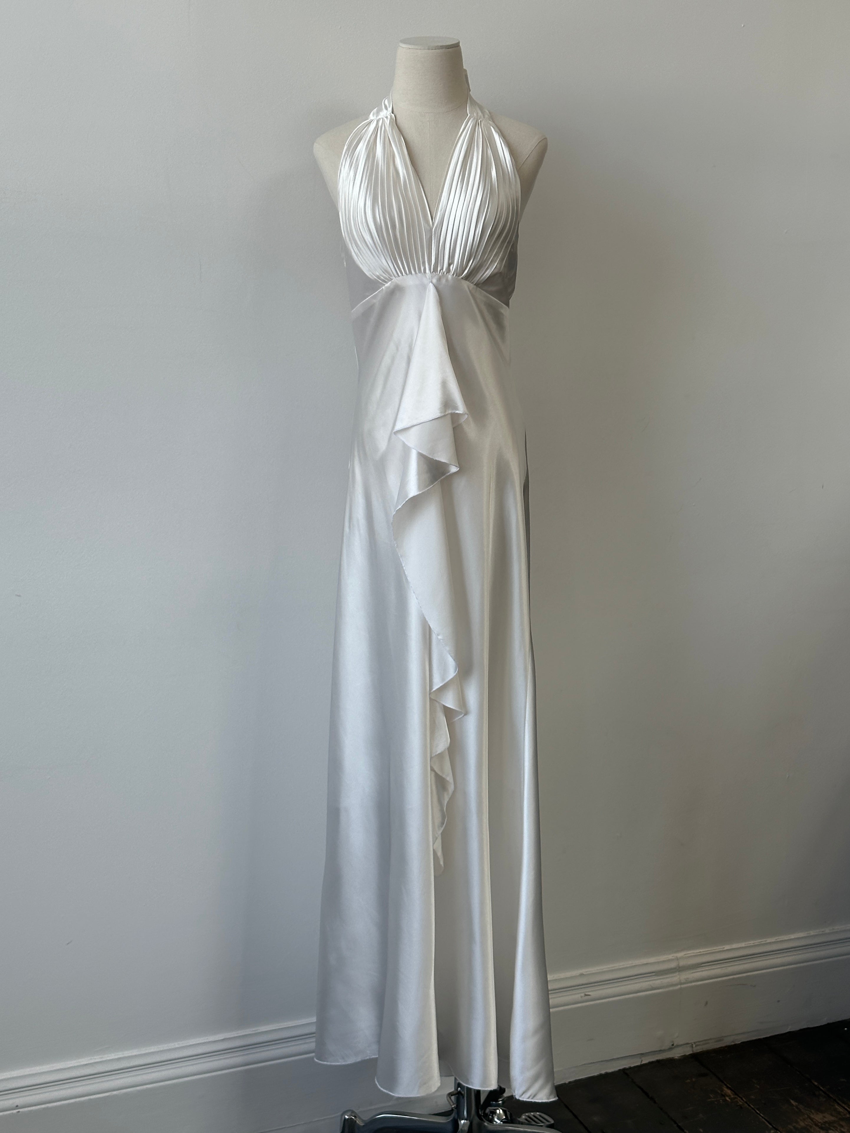 French Vintage 1990s Satin Halter Neck Floor Length Dress - M-L