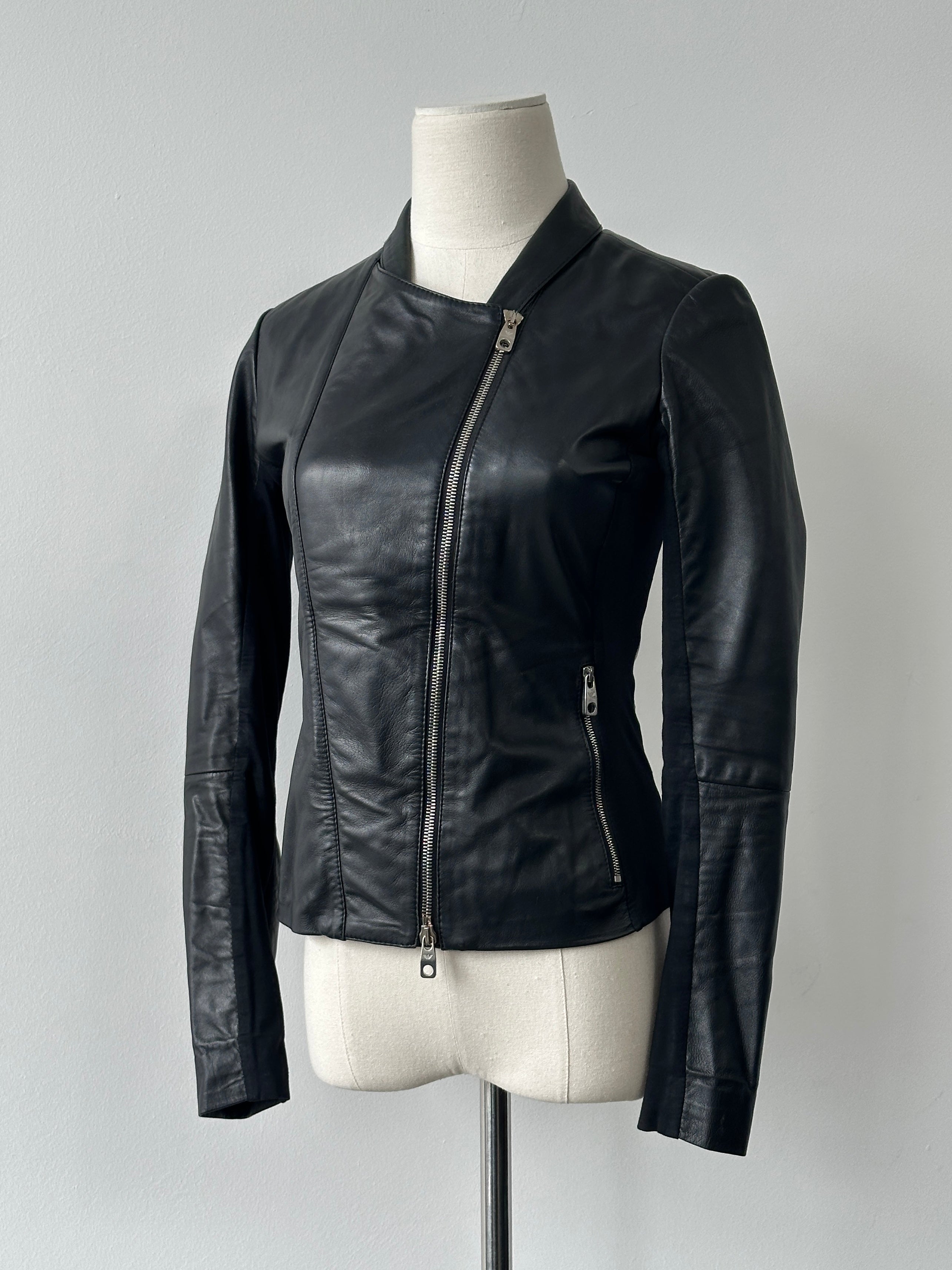 Emporio Armani Double Zip Fitted Lamb Leather Jacket - XS-S