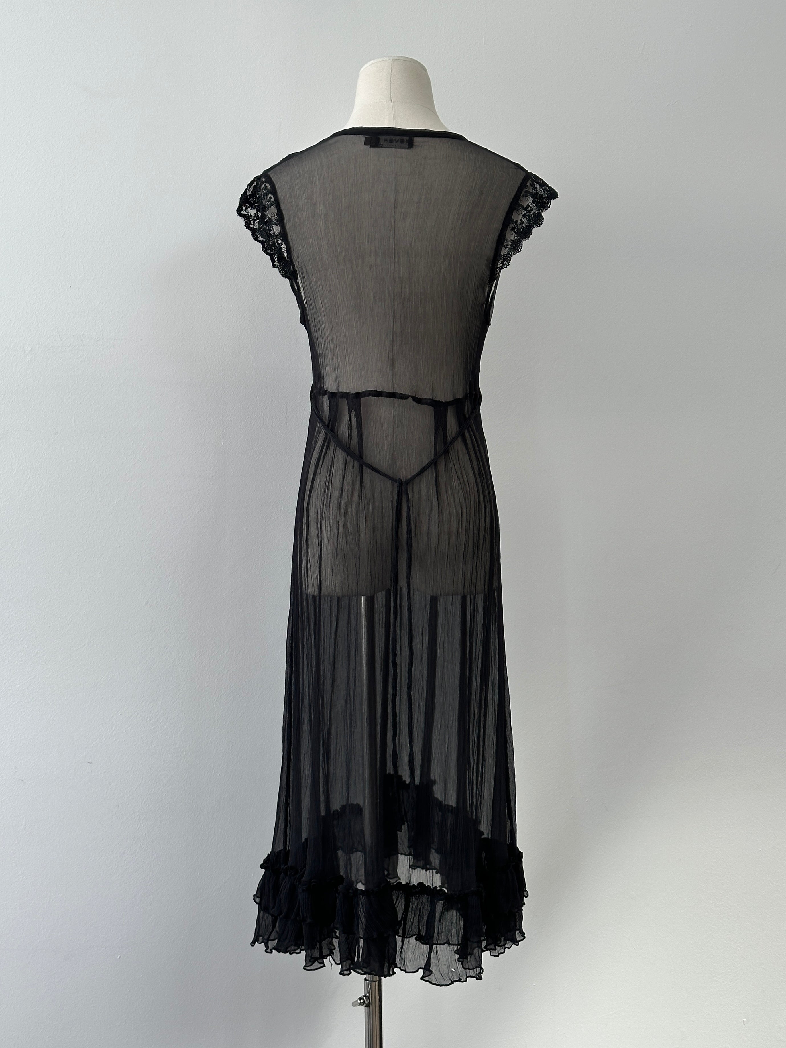 Vintage 2000s Sheer Crinkle Ruffle Midi Dress - M