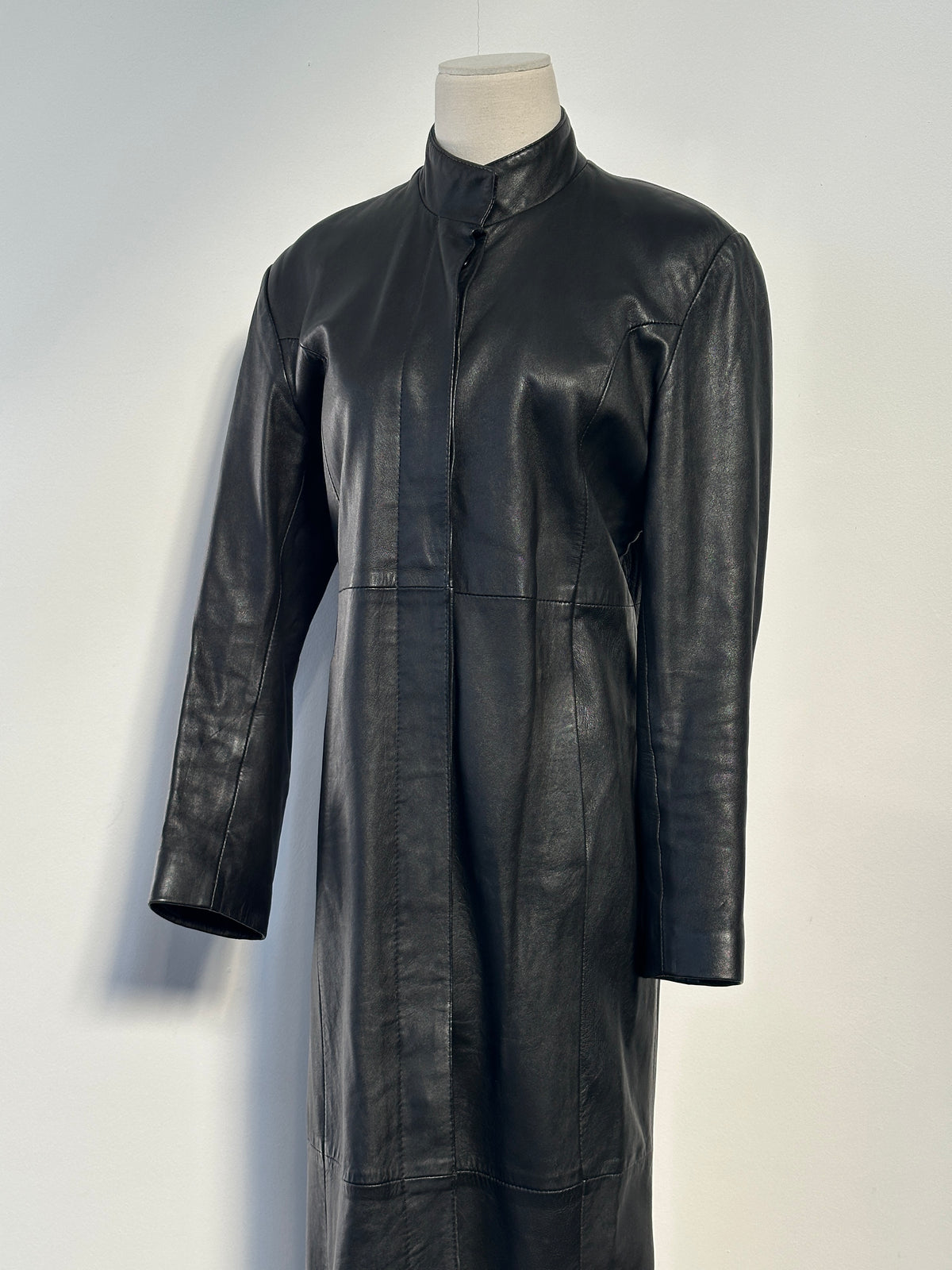 Vintage 1990s Floor Length Leather Trench Coat - S