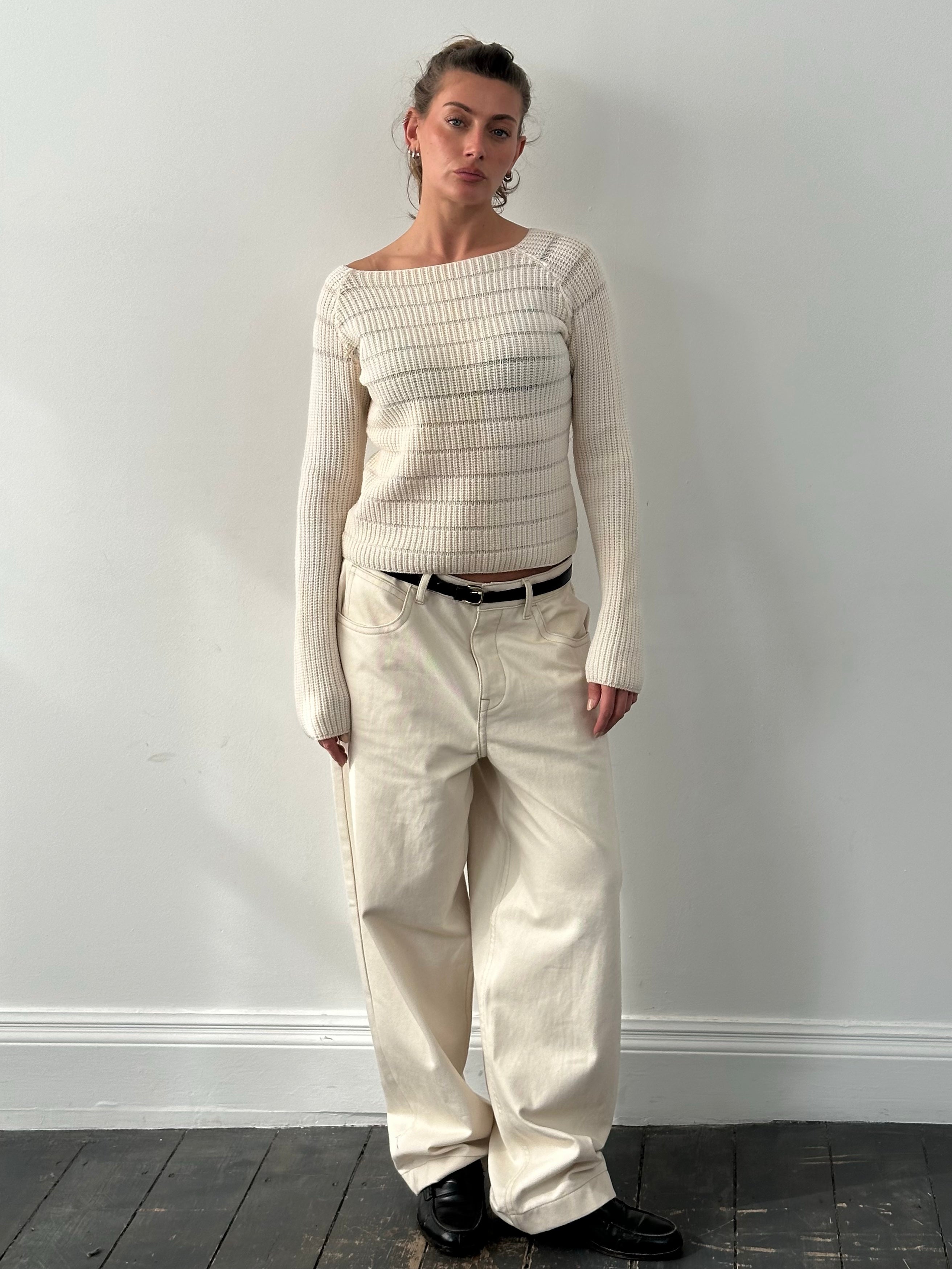 Armani Jeans 1990s Pure Wool Open Knit Jumper - M