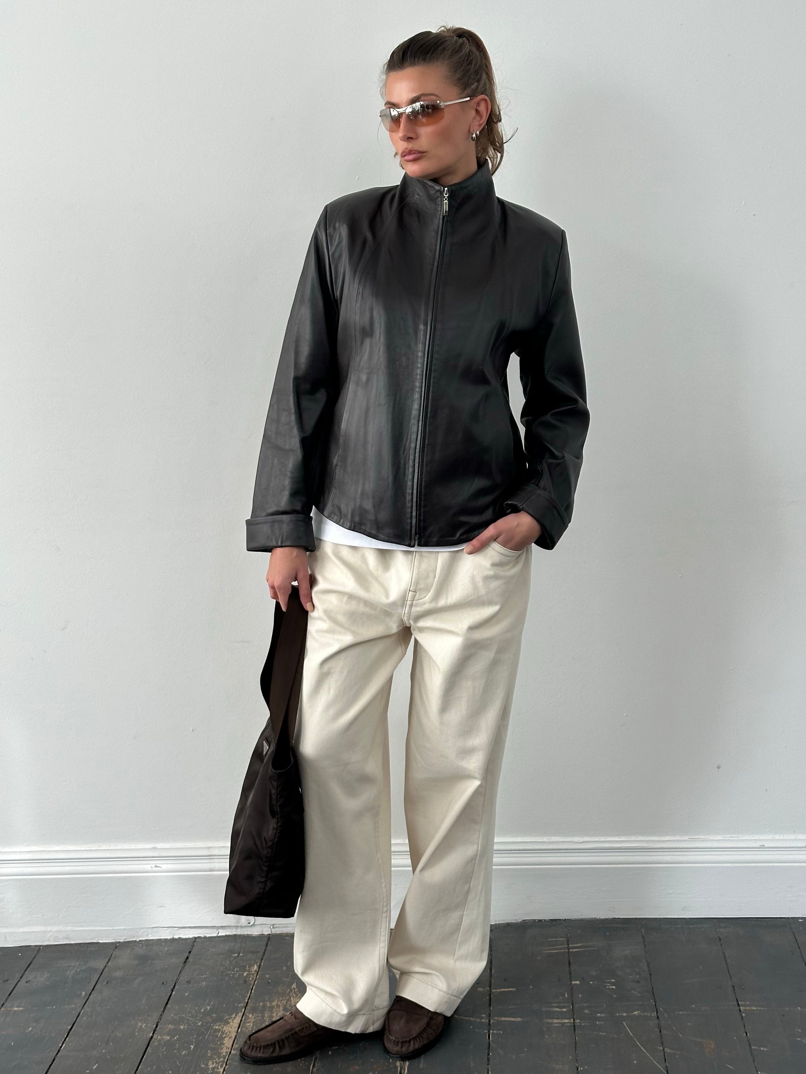 Vintage 1990s High Neck Leather Jacket - M/L