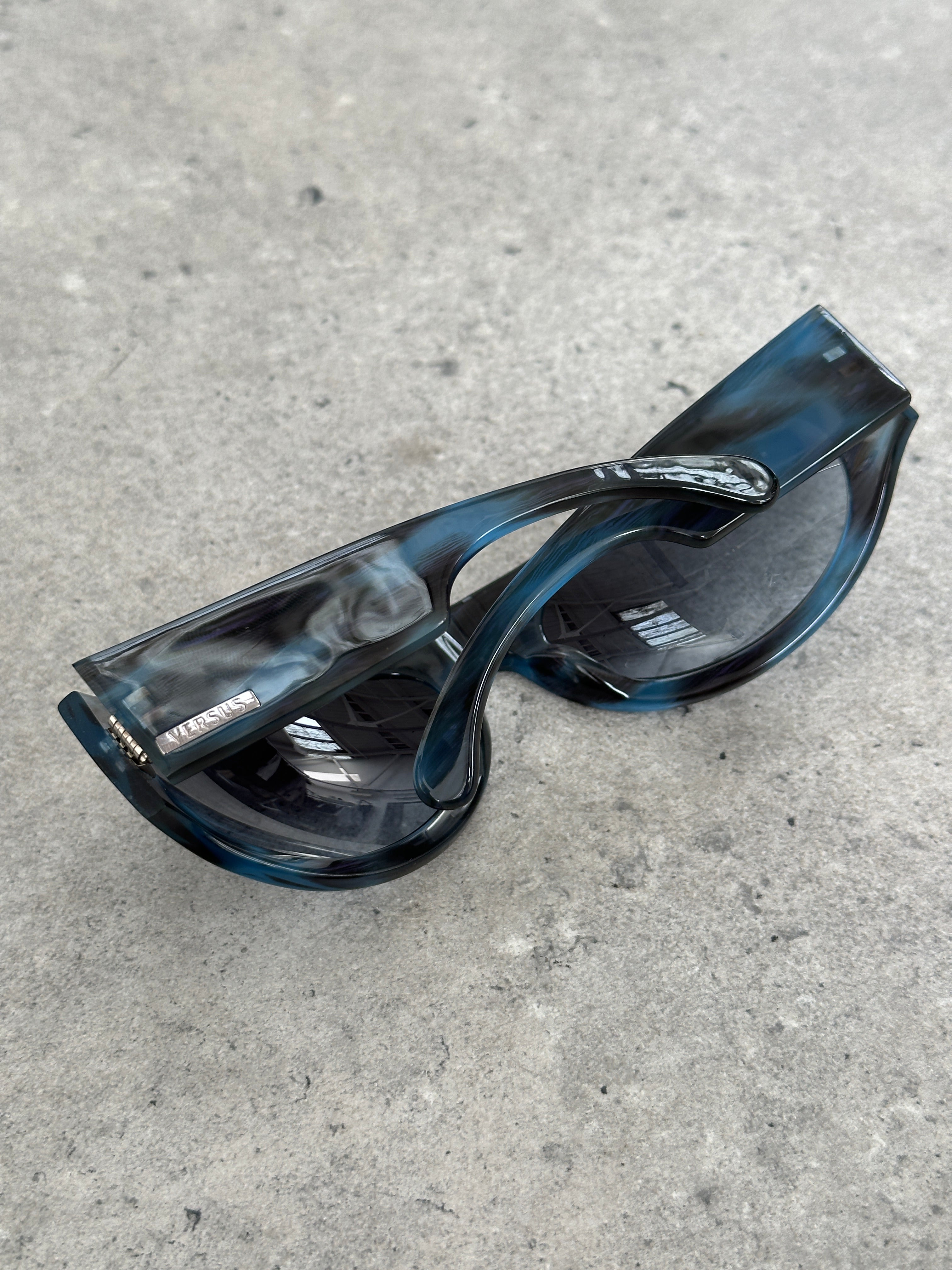 Versace Versus 2000s Marbled Wrap Shield Logo Sunglasses