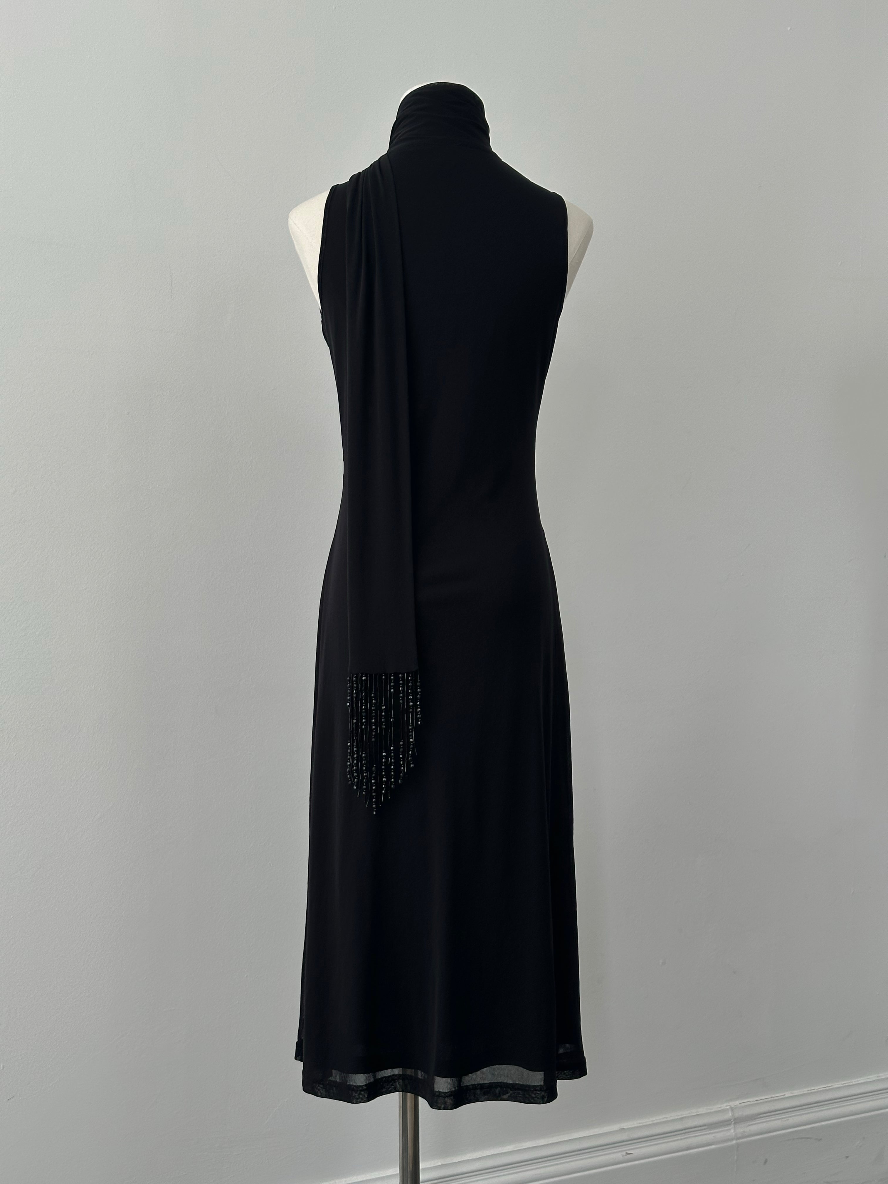 Vintage 1990s Beaded Scarf Wrap Midi Dress - M