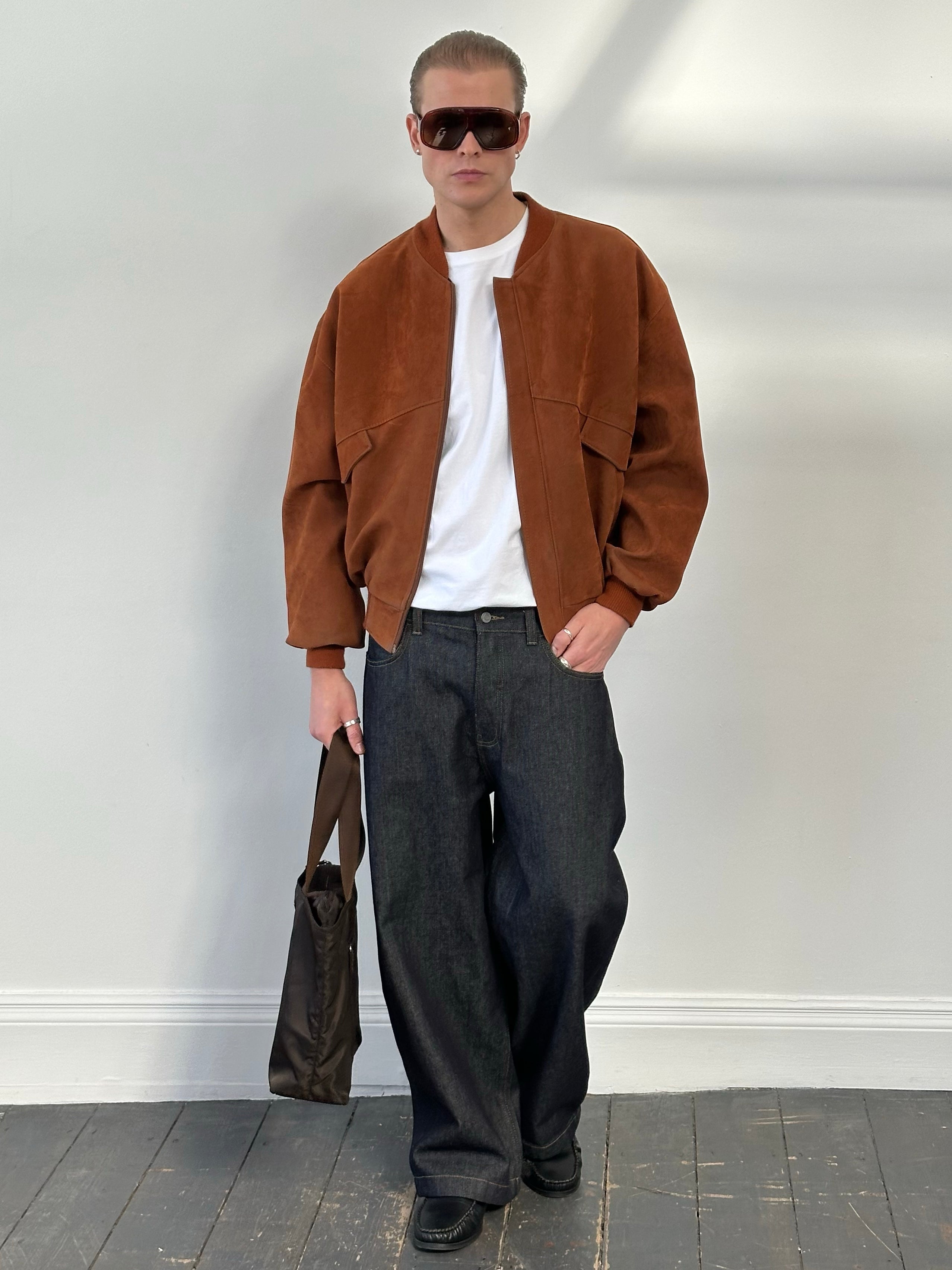 Vintage 1990s Faux Suede Bomber Jacket - M