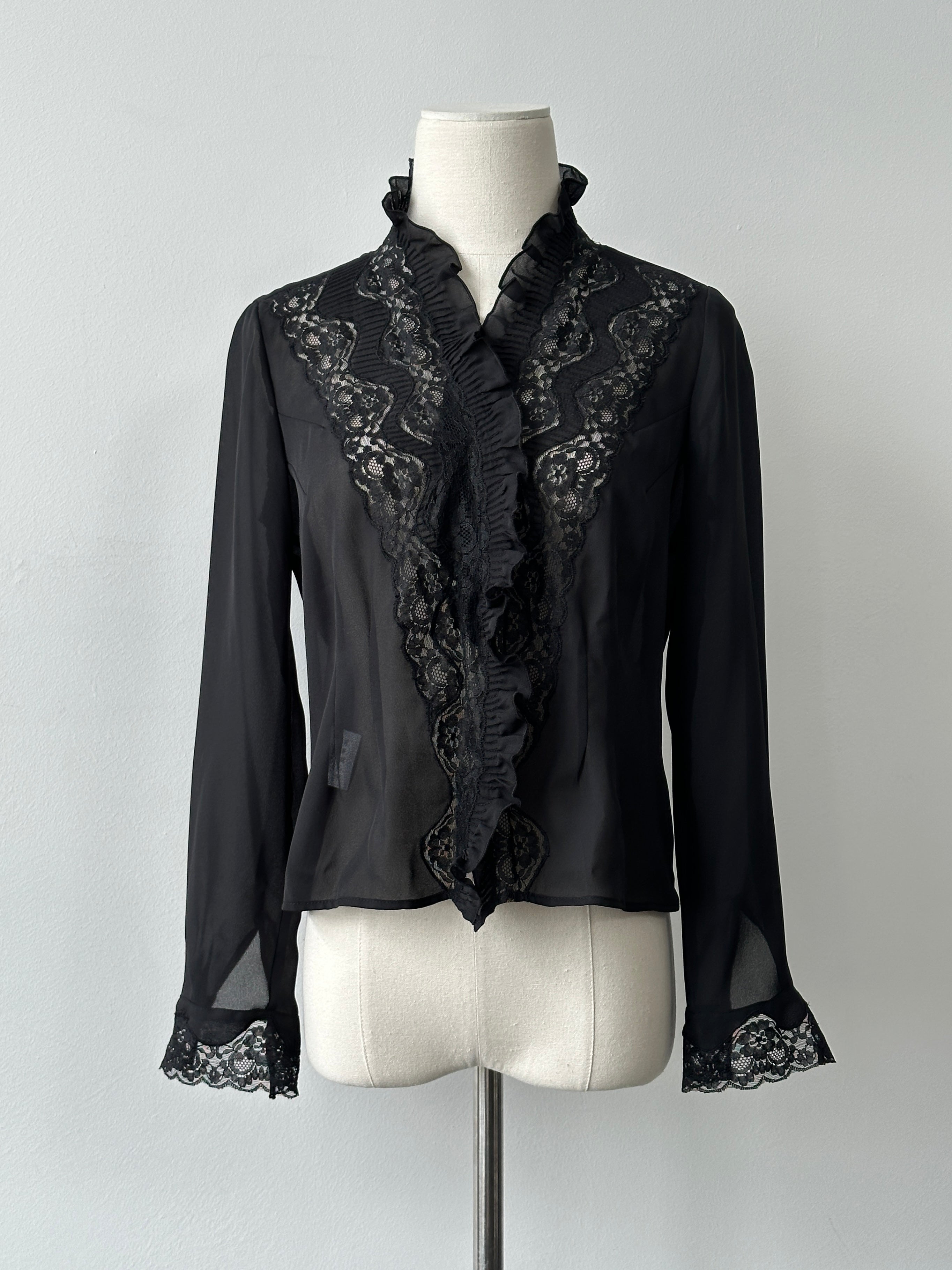 Vintage 1990s Lace Sheer Ruffle Top - XS-S