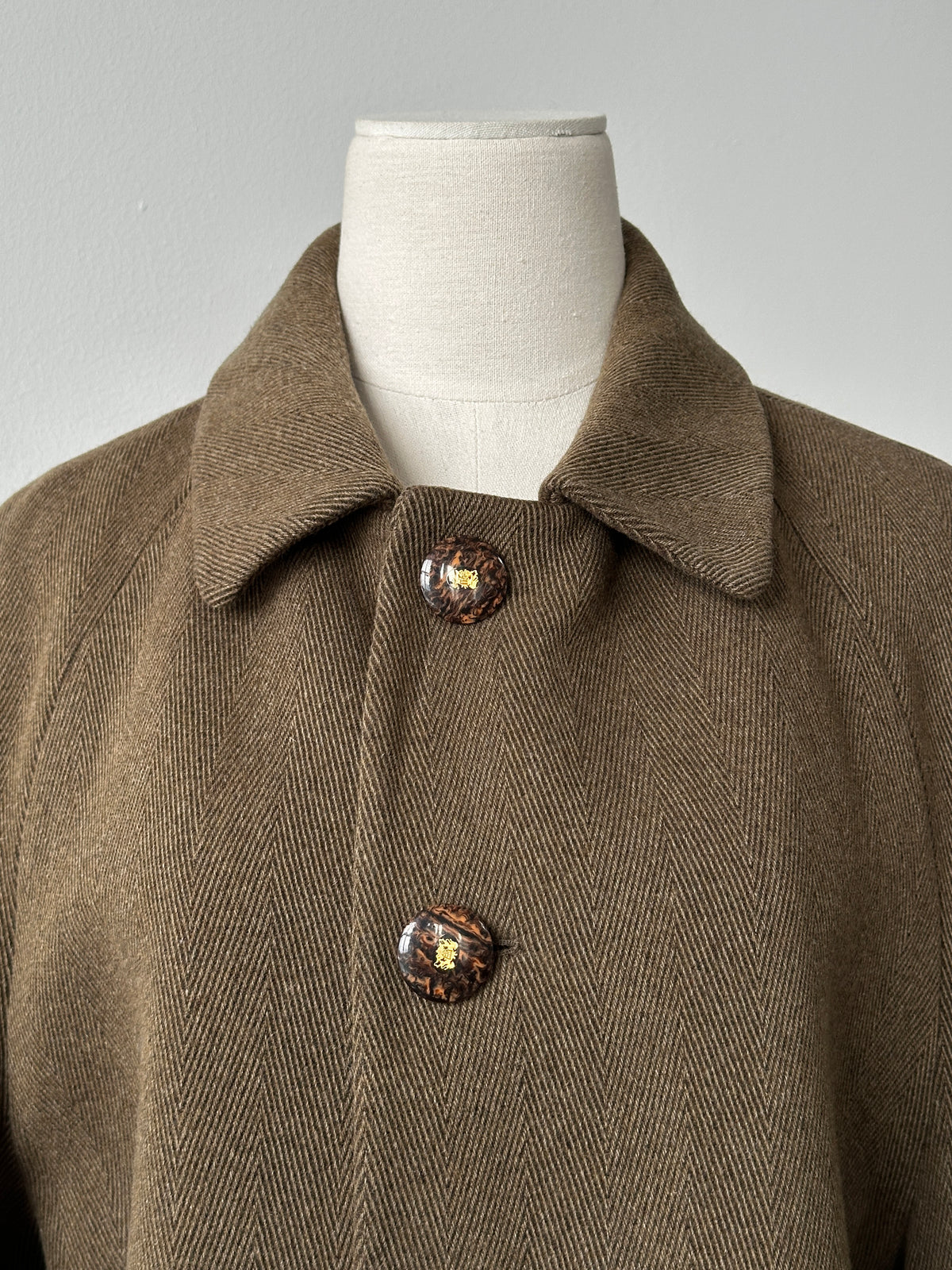 Italian Vintage 1990s Wool Herringbone Single Breasted Coat - L