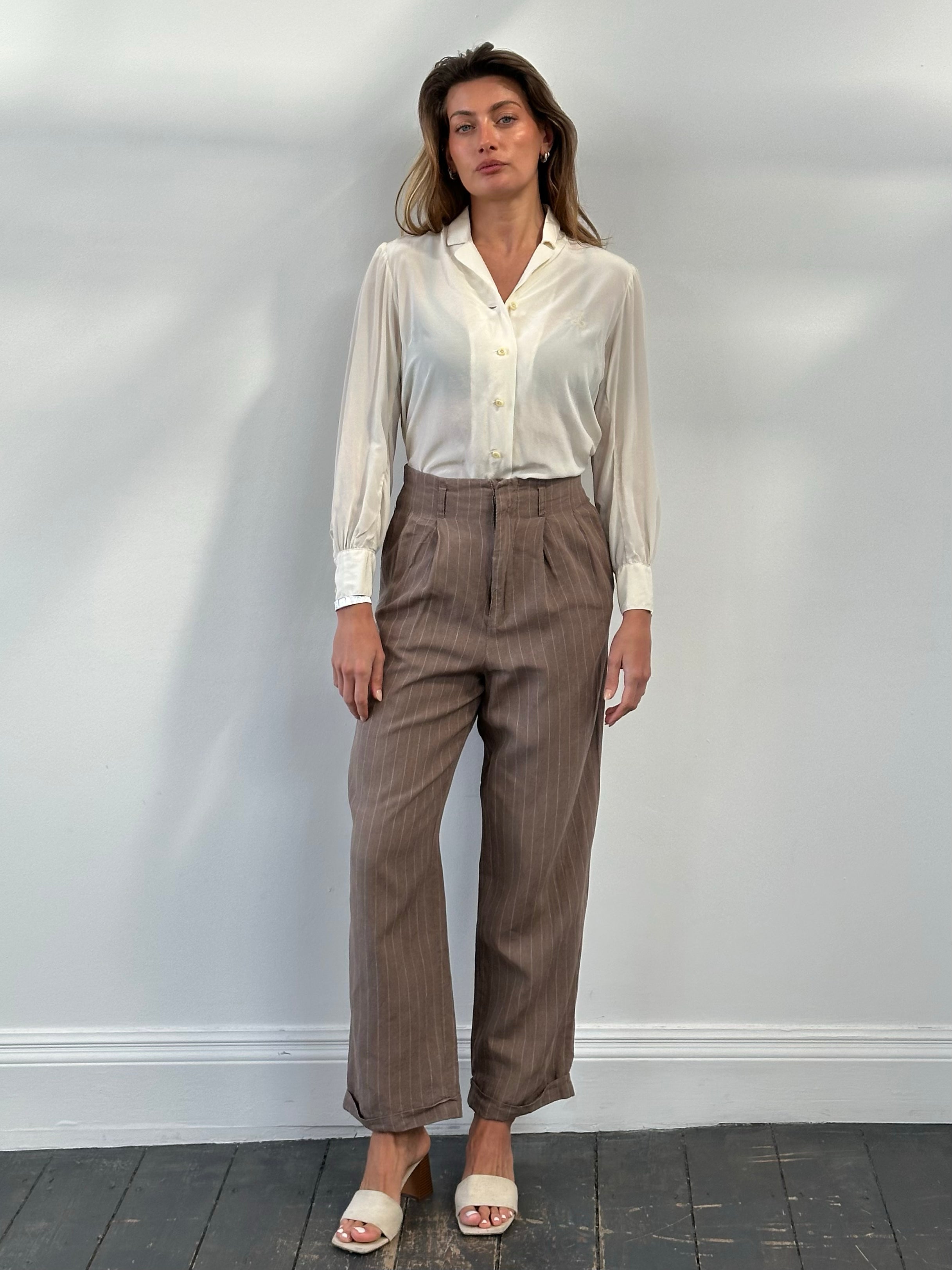 Jigsaw 1990s Pure Linen Striped Wide Leg Trouser -