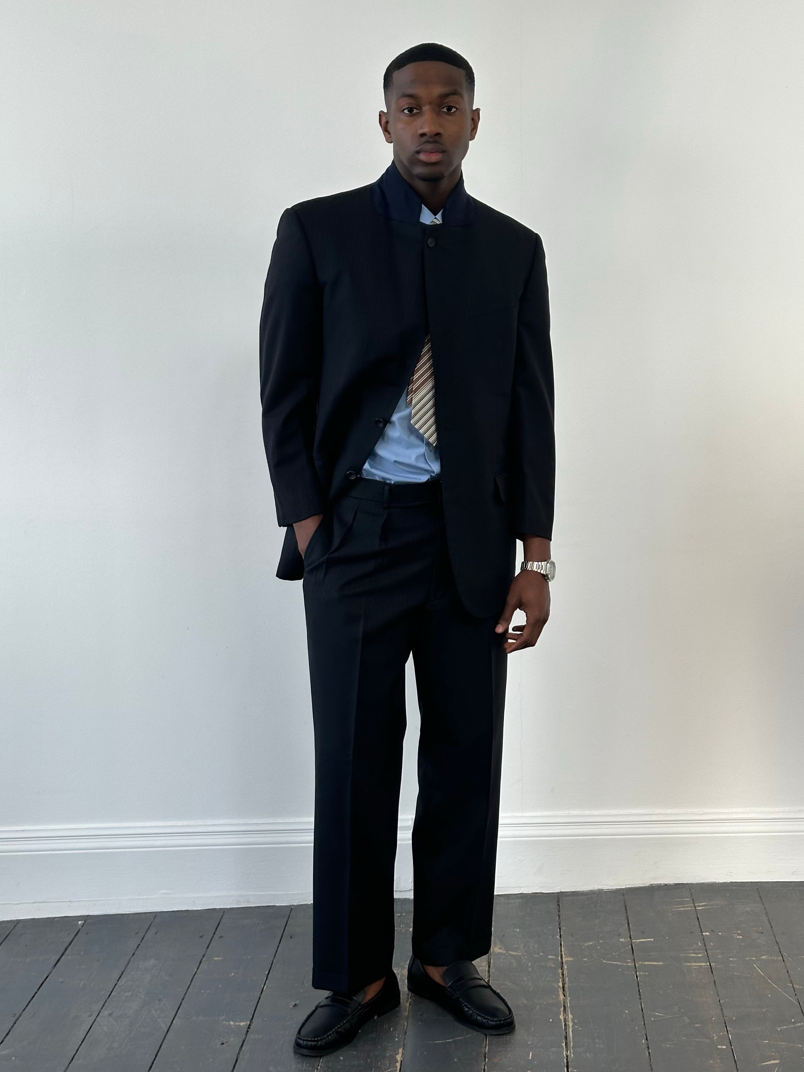 Burberry London 2000s Pure Wool High Neck Stripe Suit - 40S/L/XL