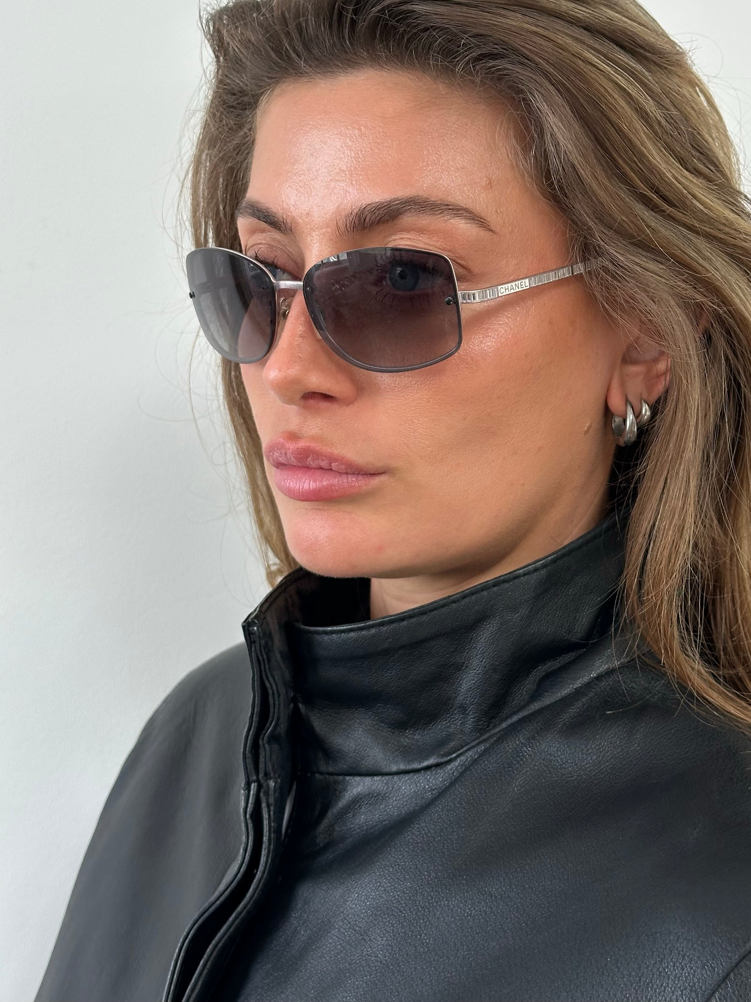 Chanel 2000s Rimless Crystal Bar Rectangle Sunglasses