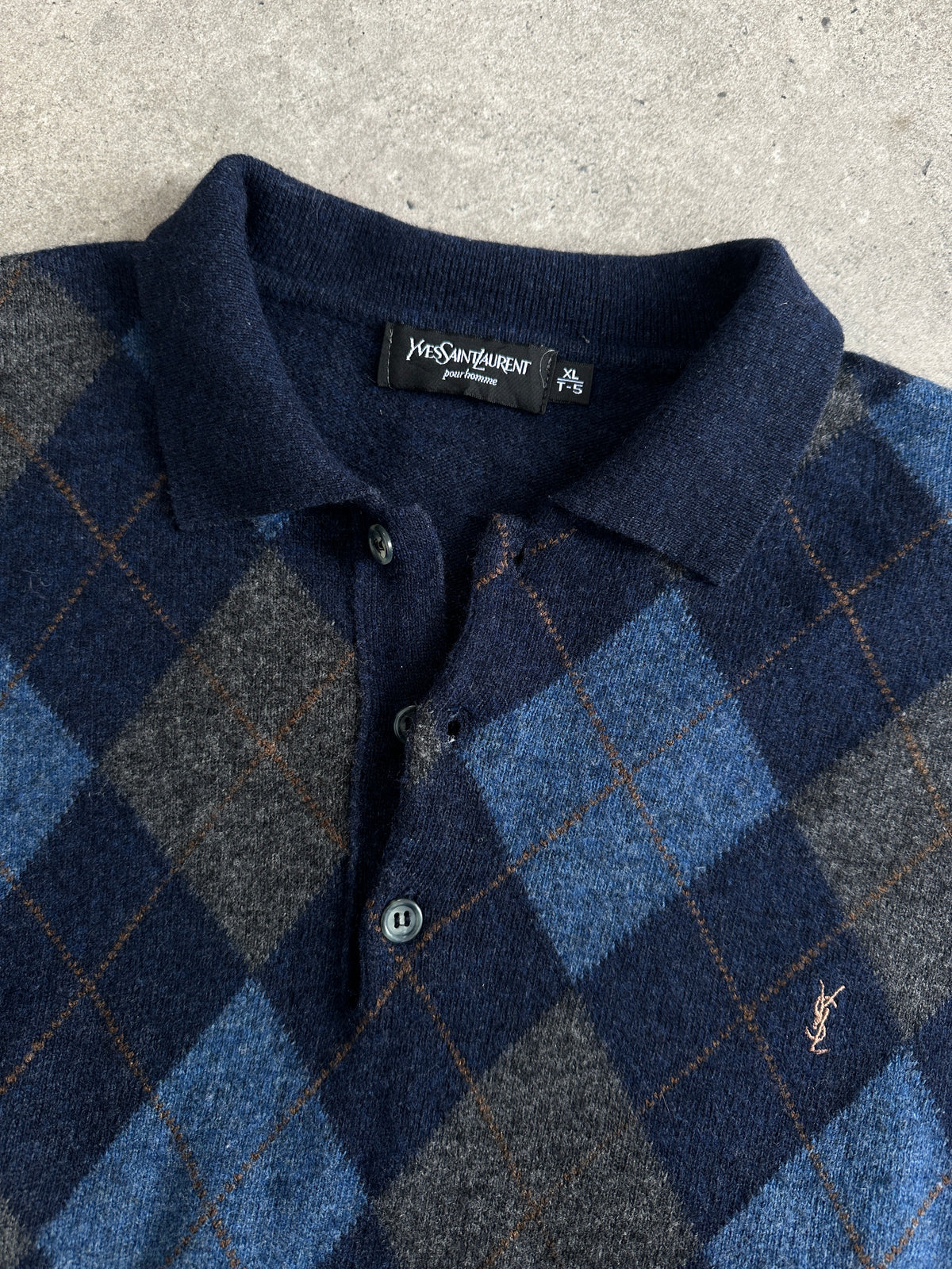 Yves Saint Laurent Doorume 1990s Lambswool Argyle Polo Jumper - L