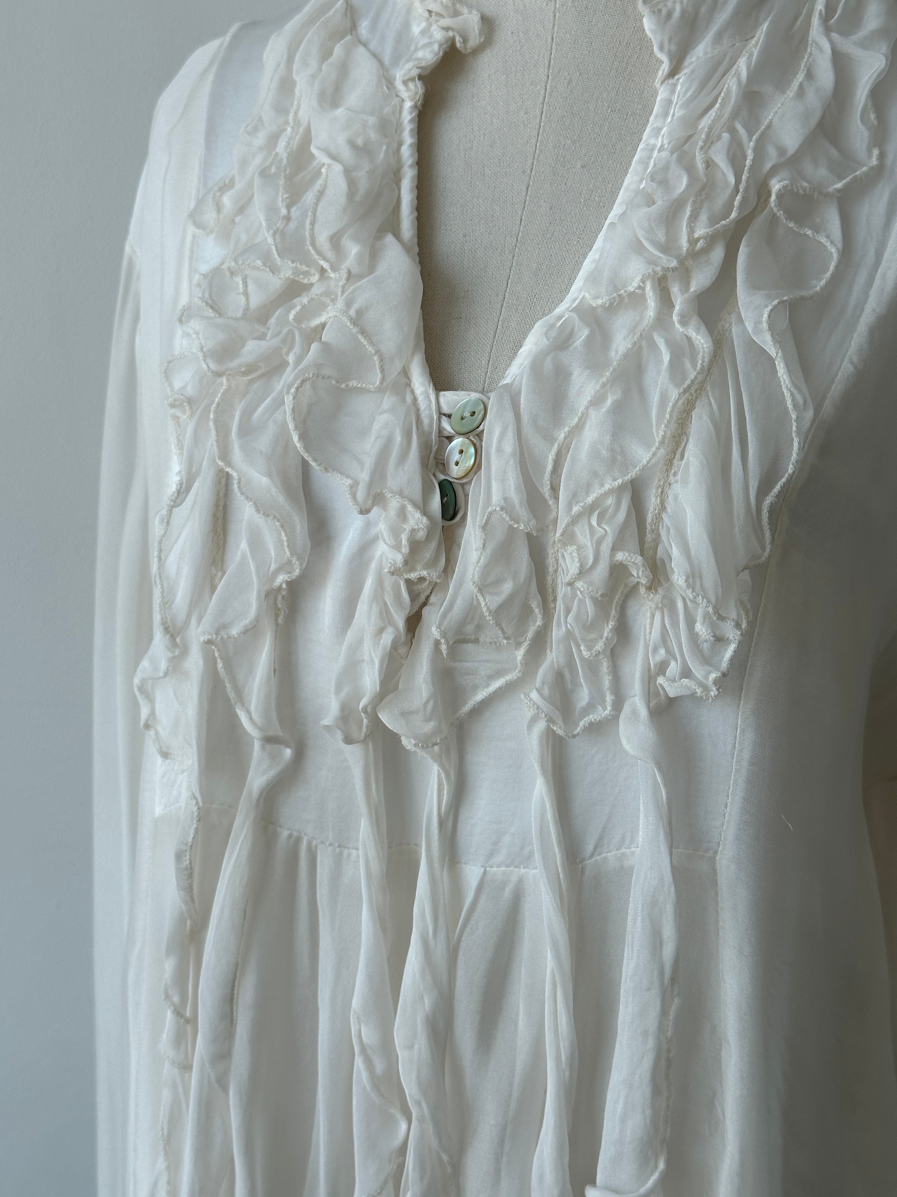 Italian Vintage 2000s Silk Ruffle Shirt - M