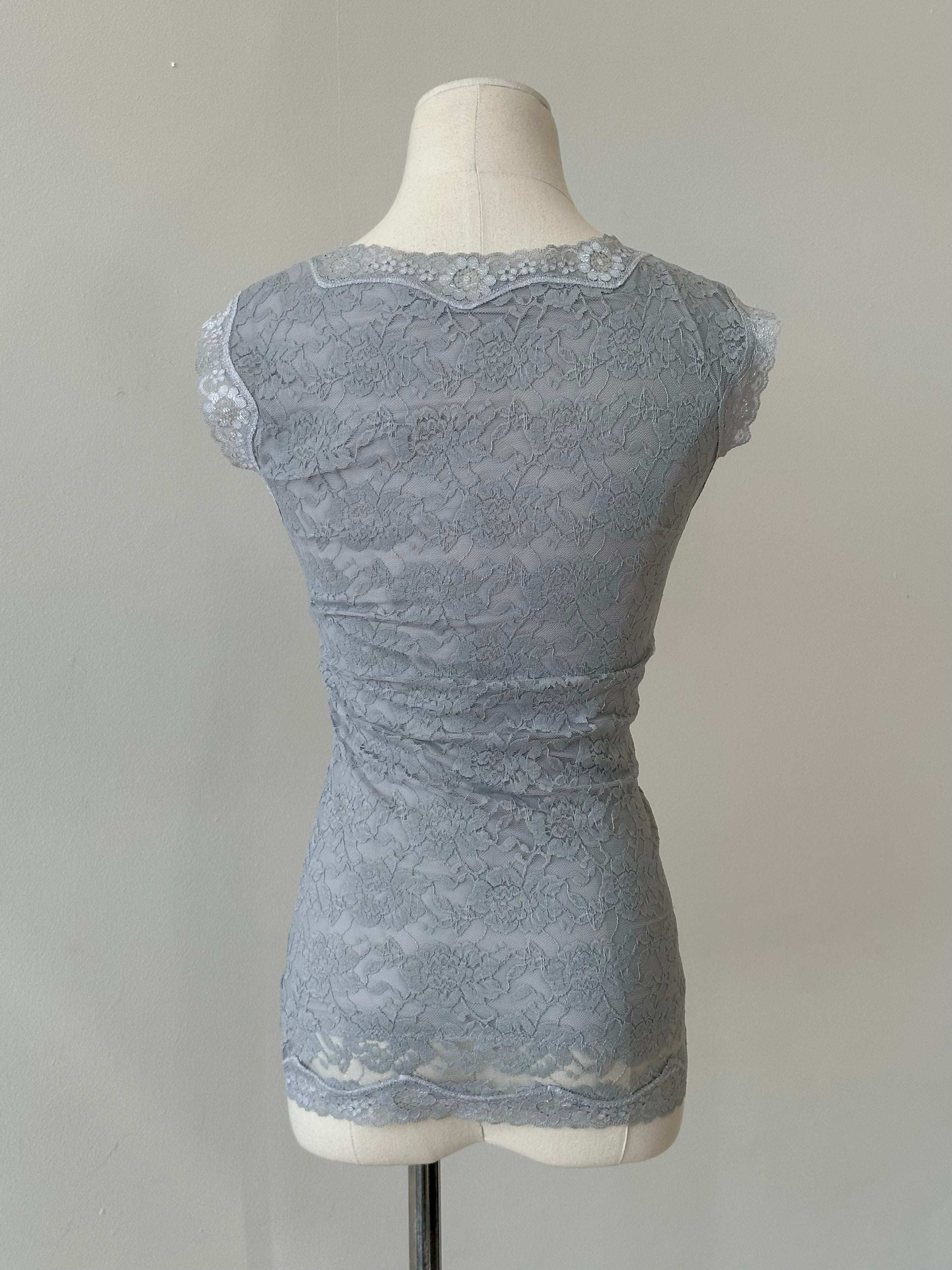 Vintage 1990s V Neck Lace Top - XS-S