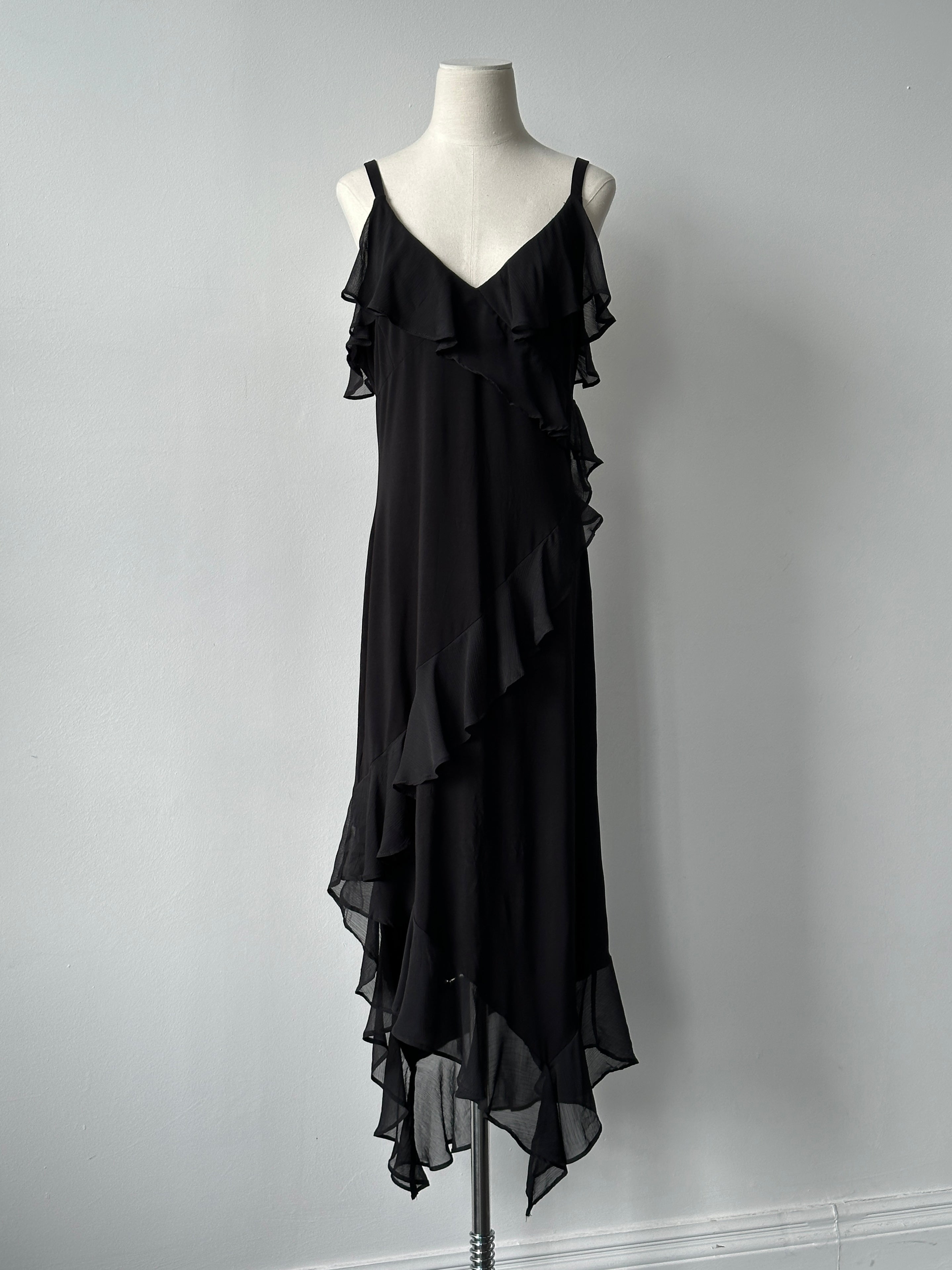 Tommy Hilfiger Asymmetric Ruffle Maxi Dress - L