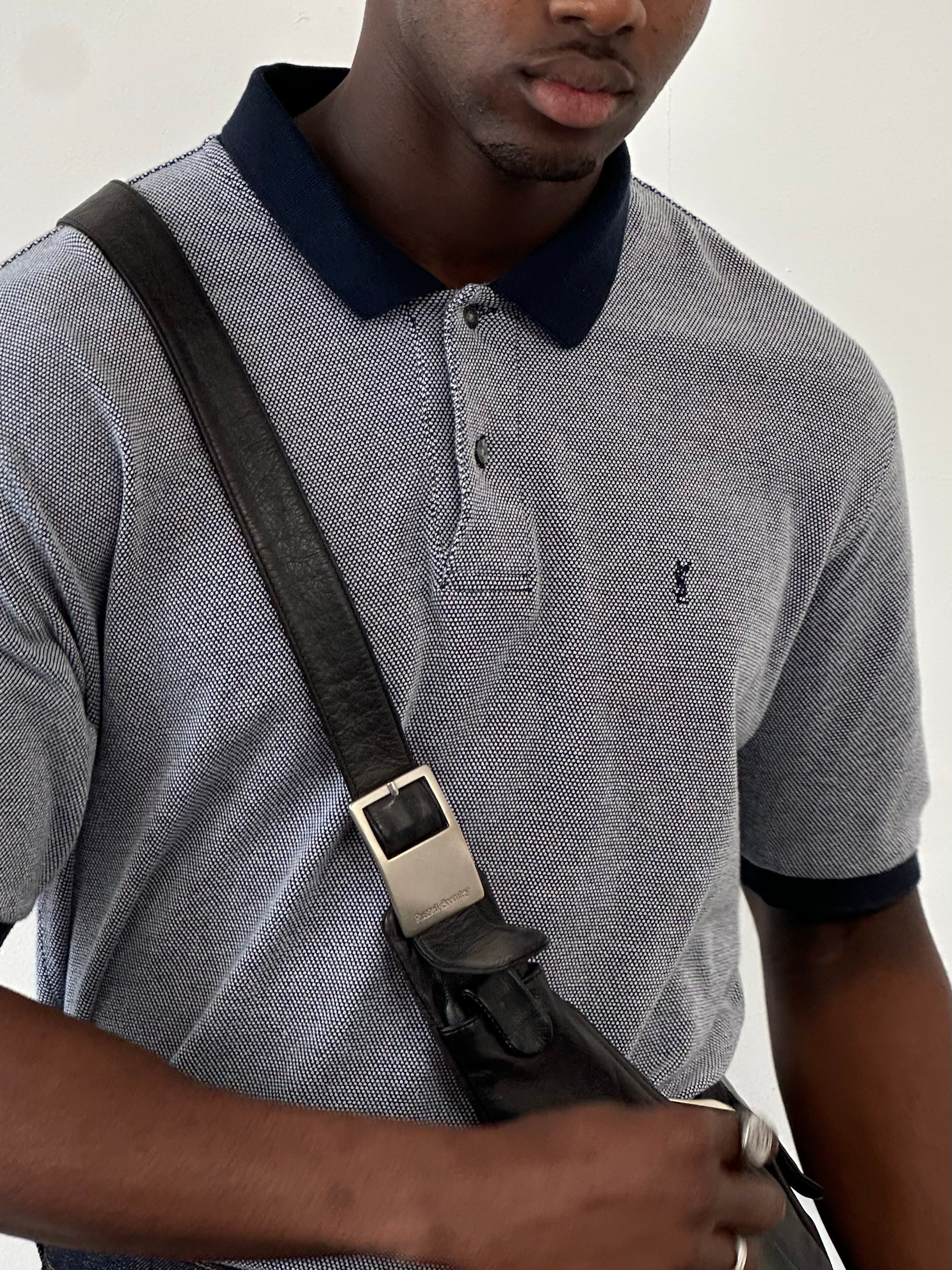 Yves Saint Laurent Pour Homme 1990s pure cotton short sleeve polo shirt in XL, featuring classic collar and button placket.